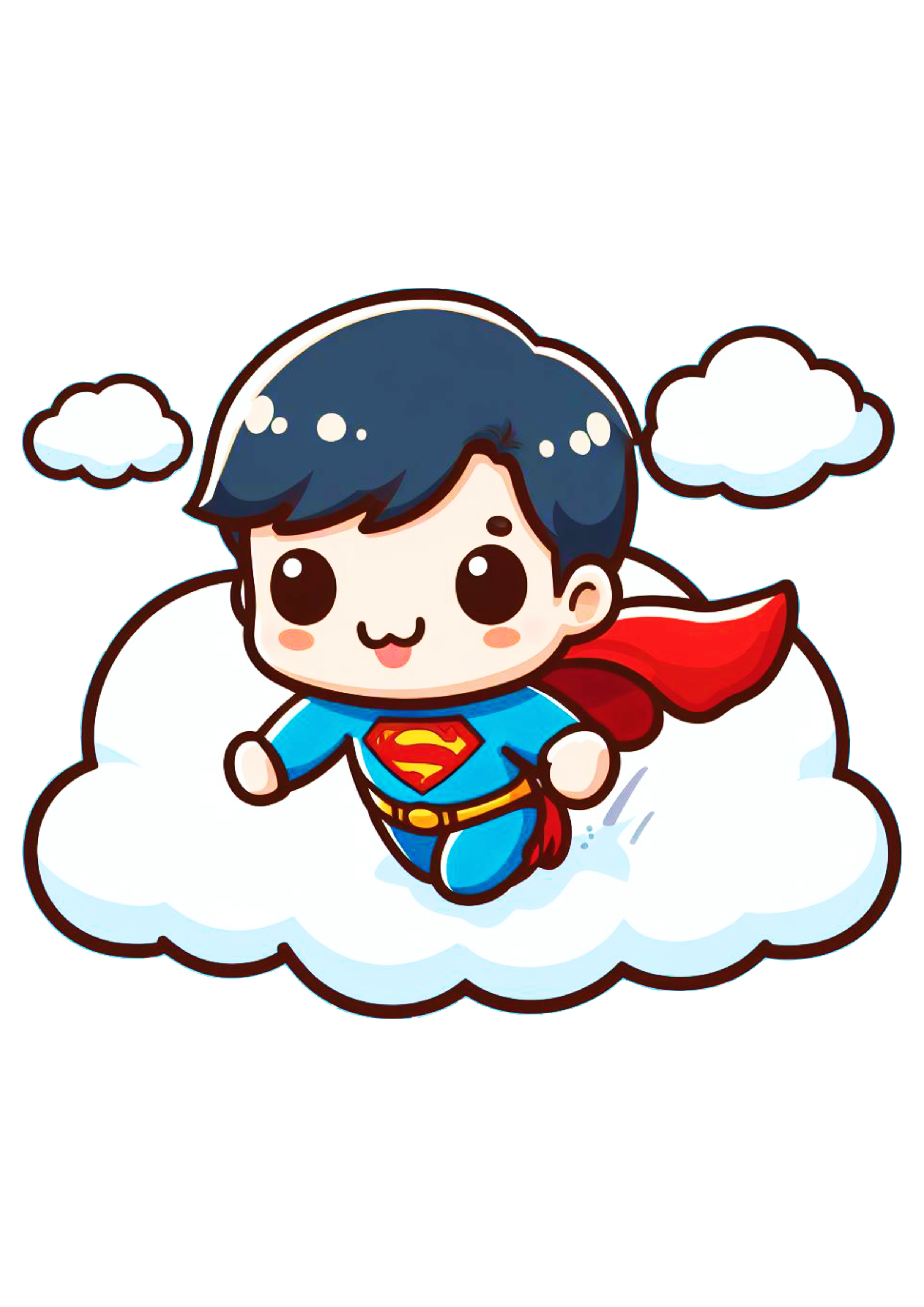 Super homem voando nas nuvens desenho fofinho infantil cute chibi baby png