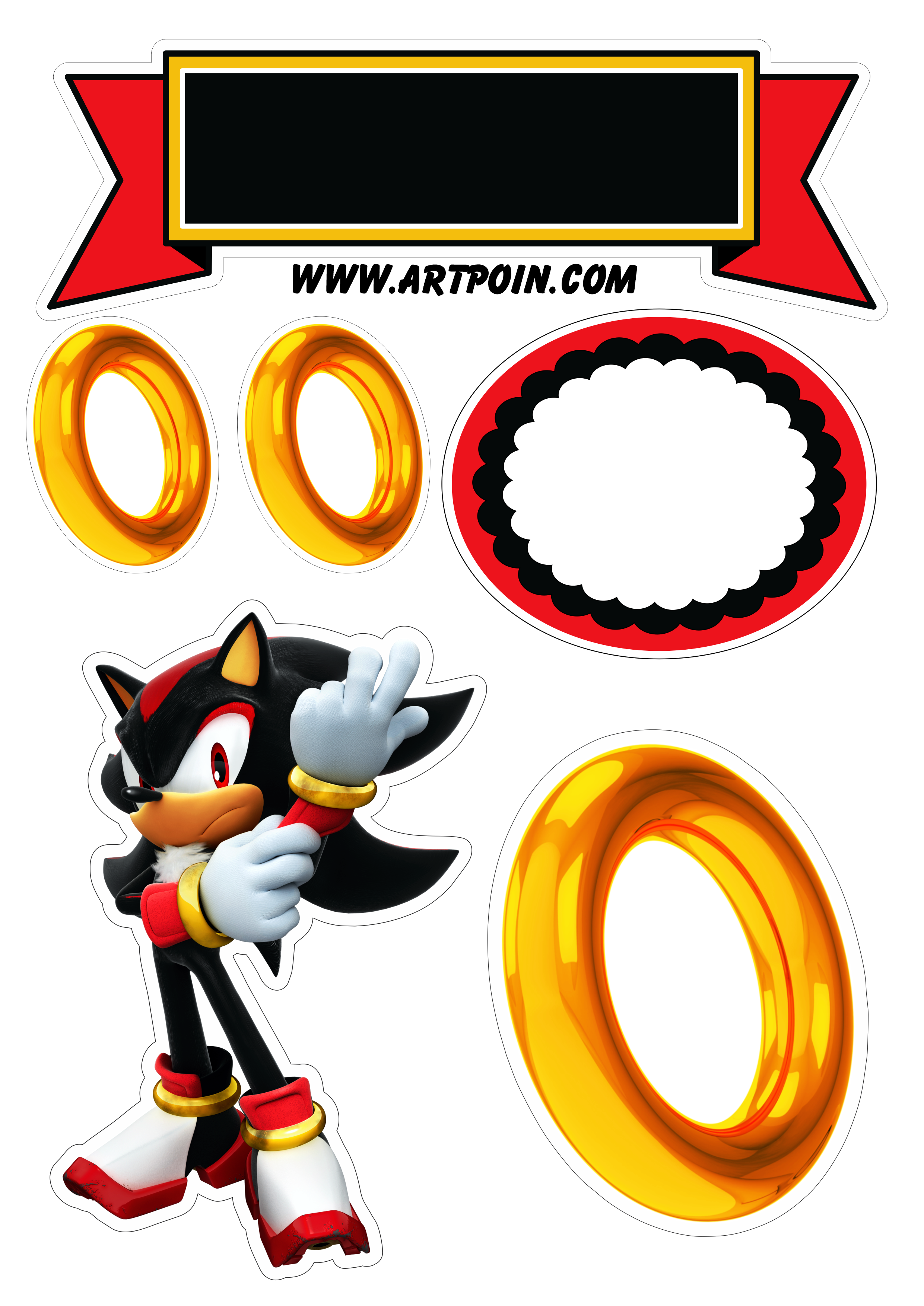 Shadow Sonic the hedgehog topo de bolo para imprimir png