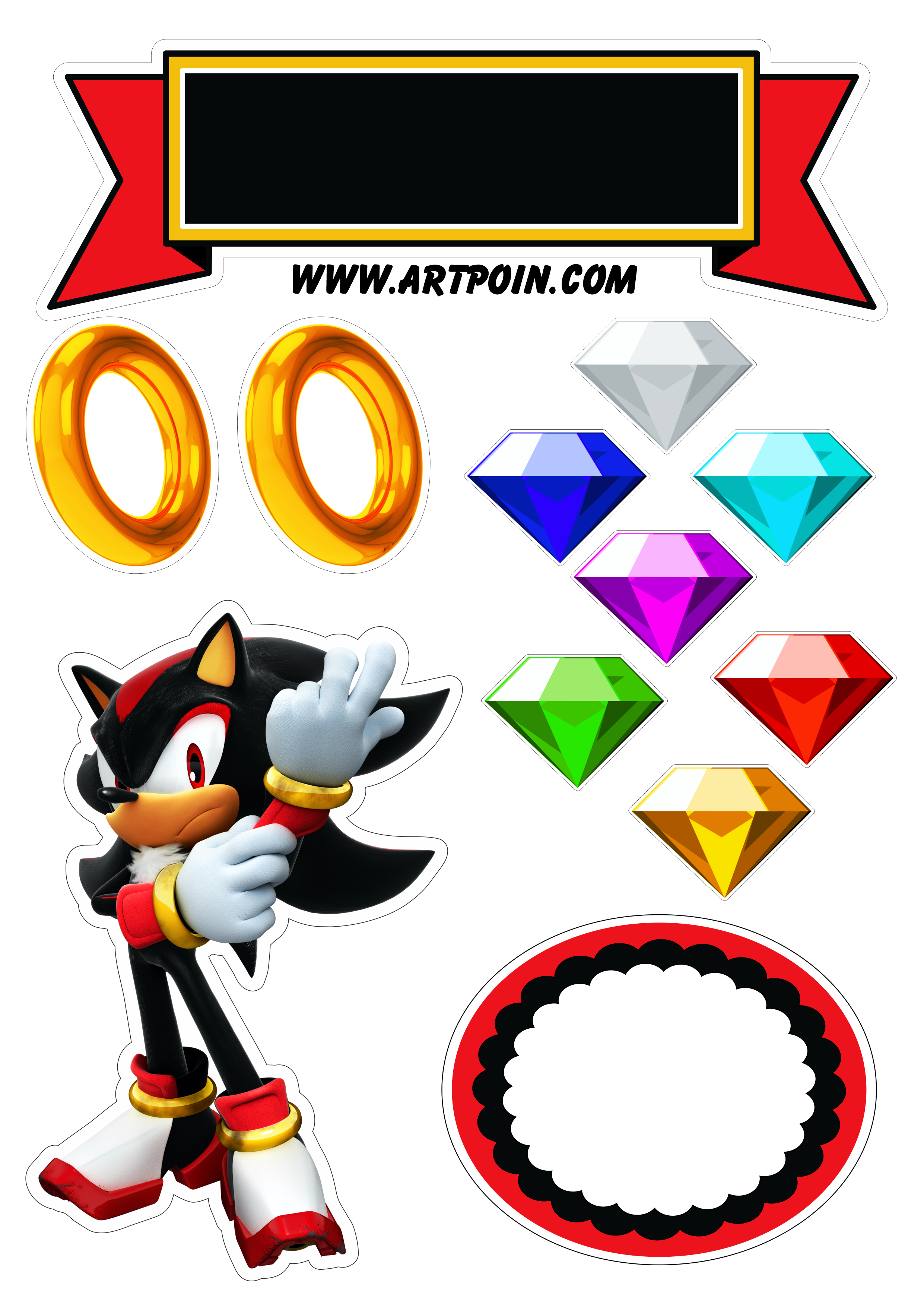 Shadow Sonic the hedgehog topo de bolo para imprimir fazendo a nossa festa png