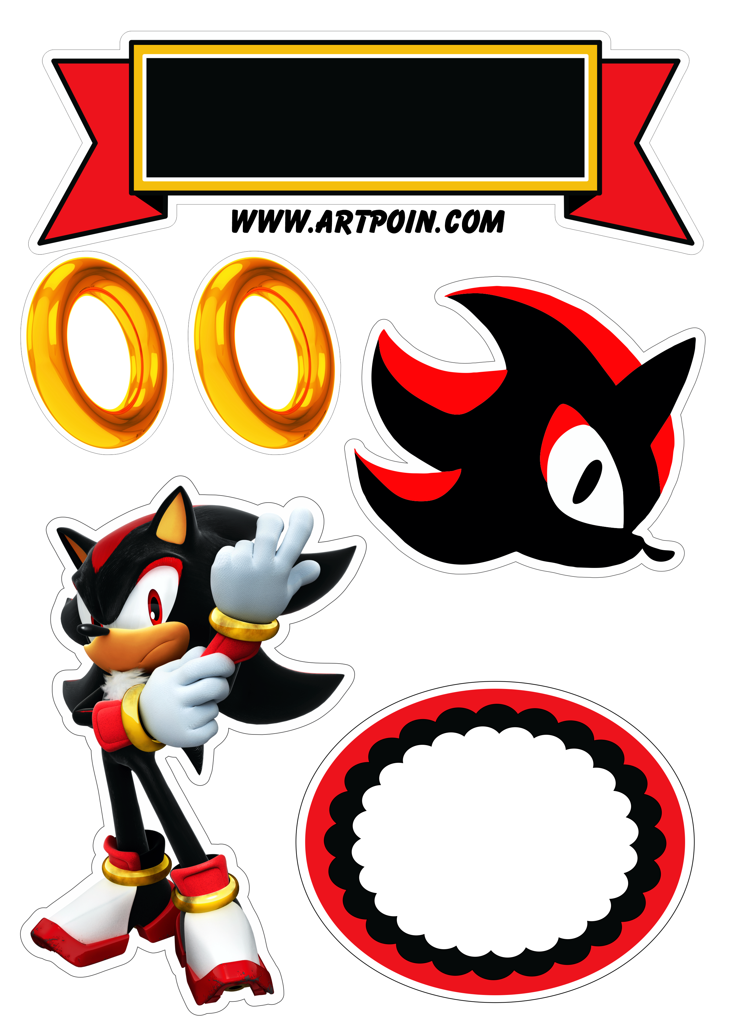 Shadow Sonic the hedgehog topo de bolo para imprimir artigos de papelaria png