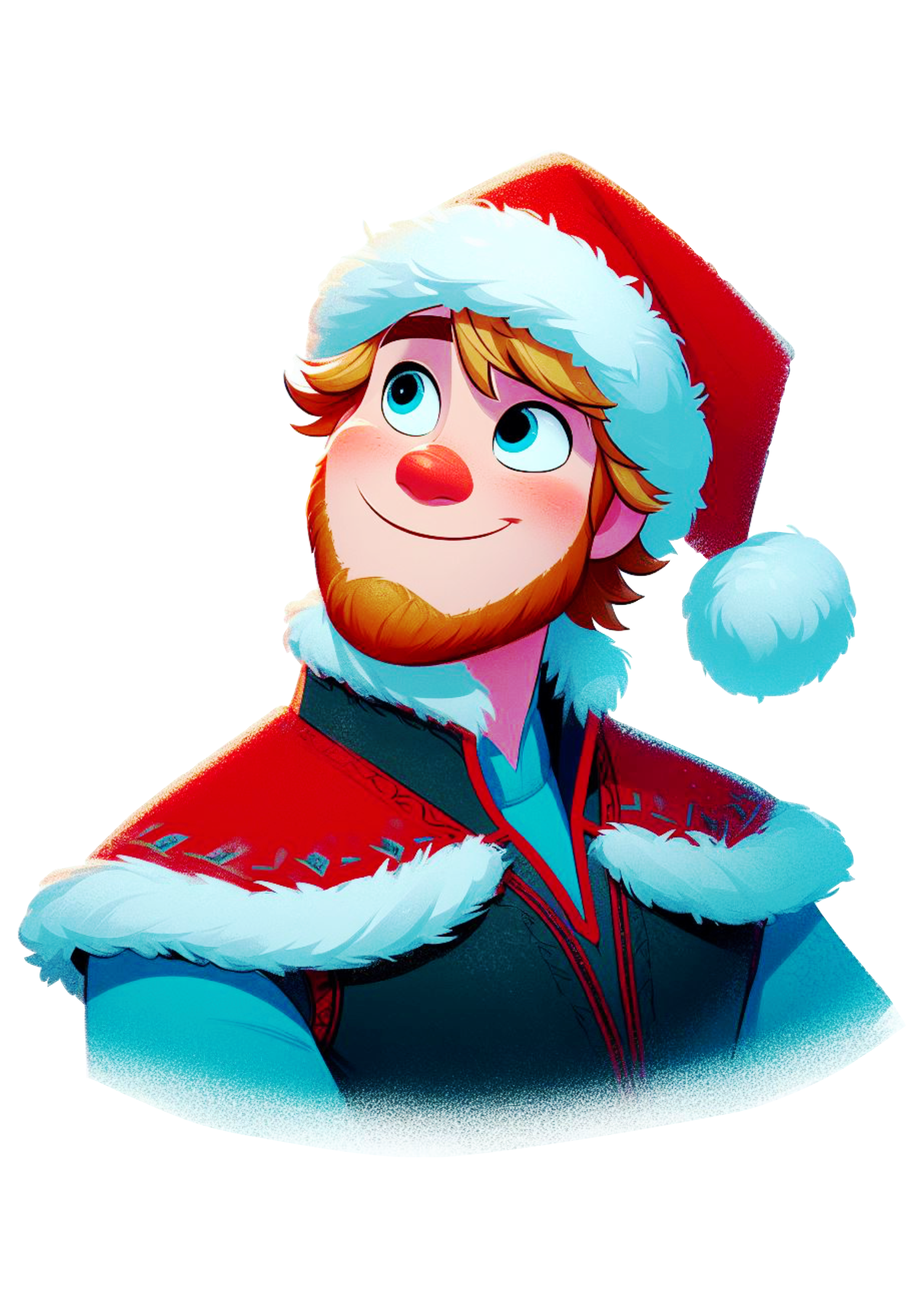Frozen especial de natal Kristoff com gorro do Papai Noel desenho infantil filme disney plus ilustração fundo transparente png
