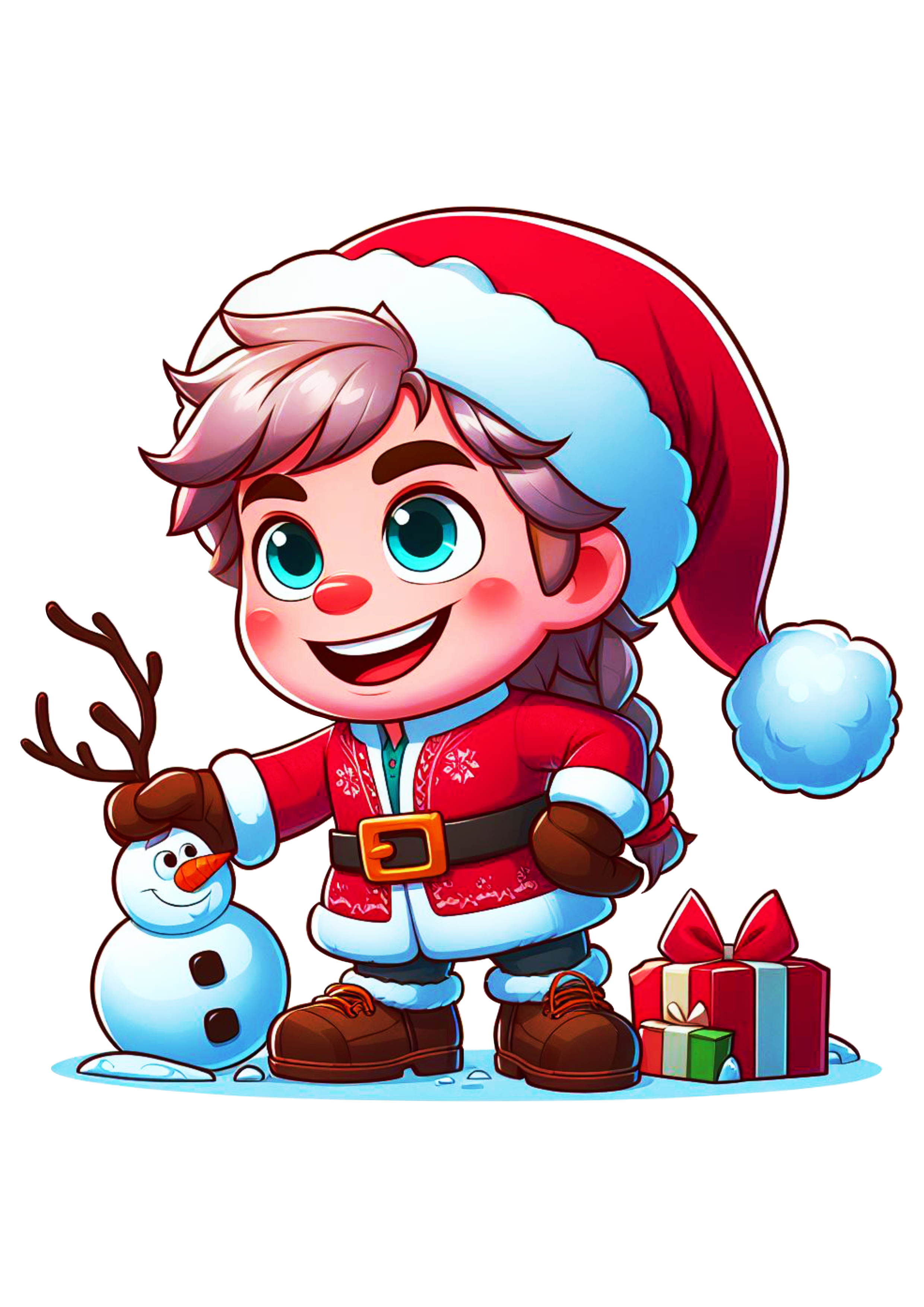 Frozen especial de natal Kristoff com gorro do Papai Noel boneco de neve desenho infantil filme disney plus ilustração fundo transparente png