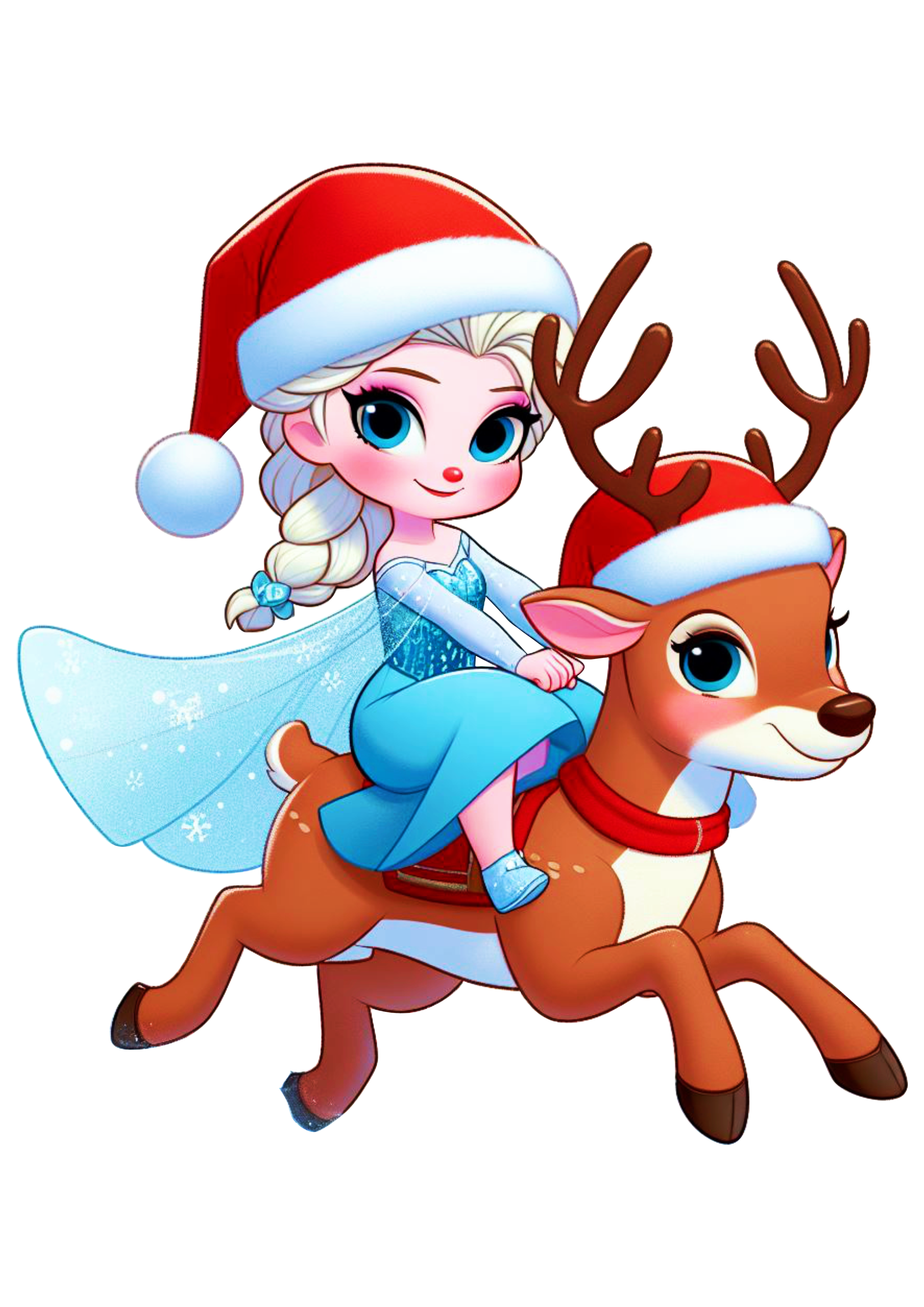 Frozen especial de natal animação infantil Elsa com gorro do Papai Noel montada em uma rena desenho png