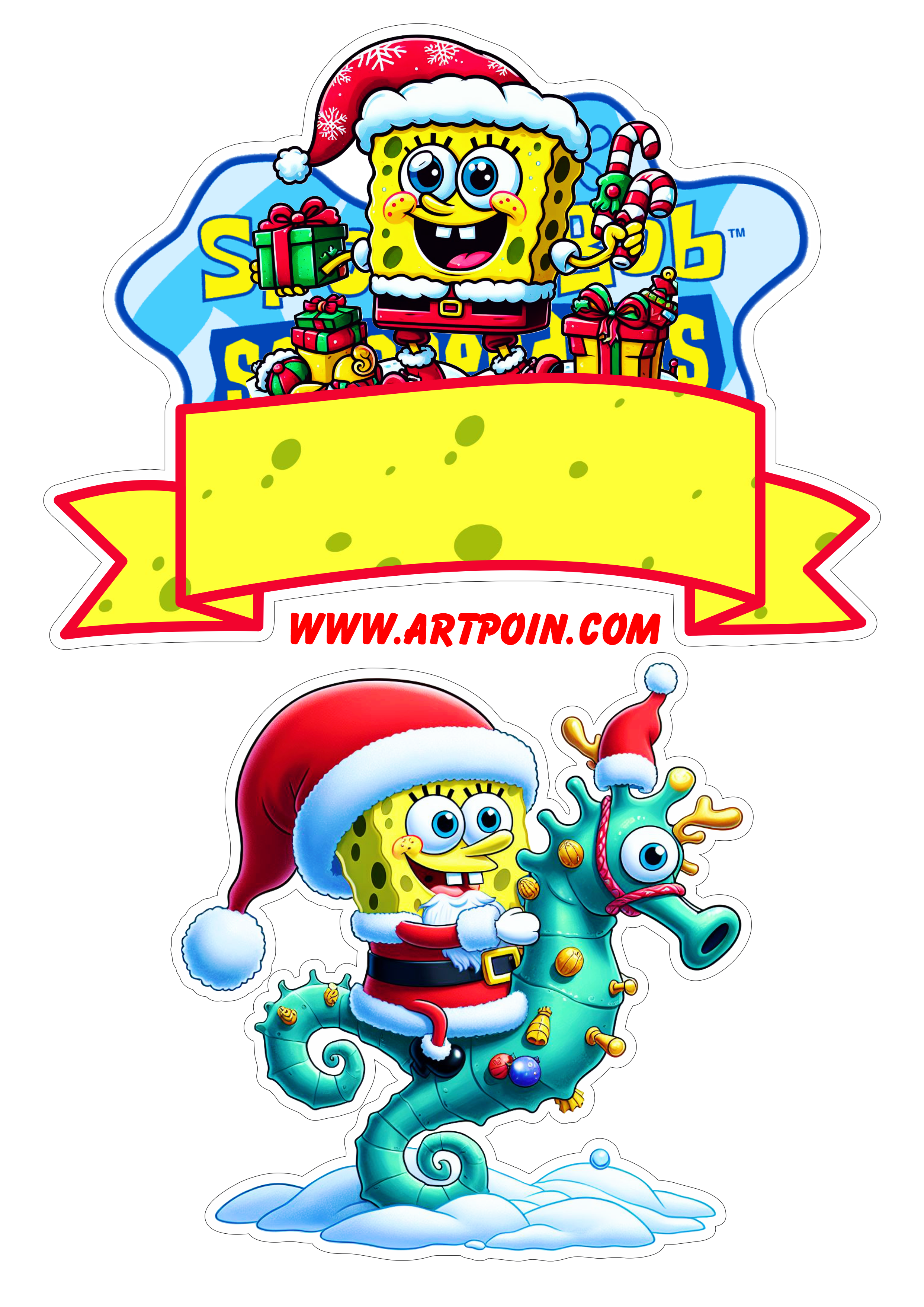 Feliz Natal Bob esponja calça quadrada topo de bolo engraçado desenho infantil festa pronta png