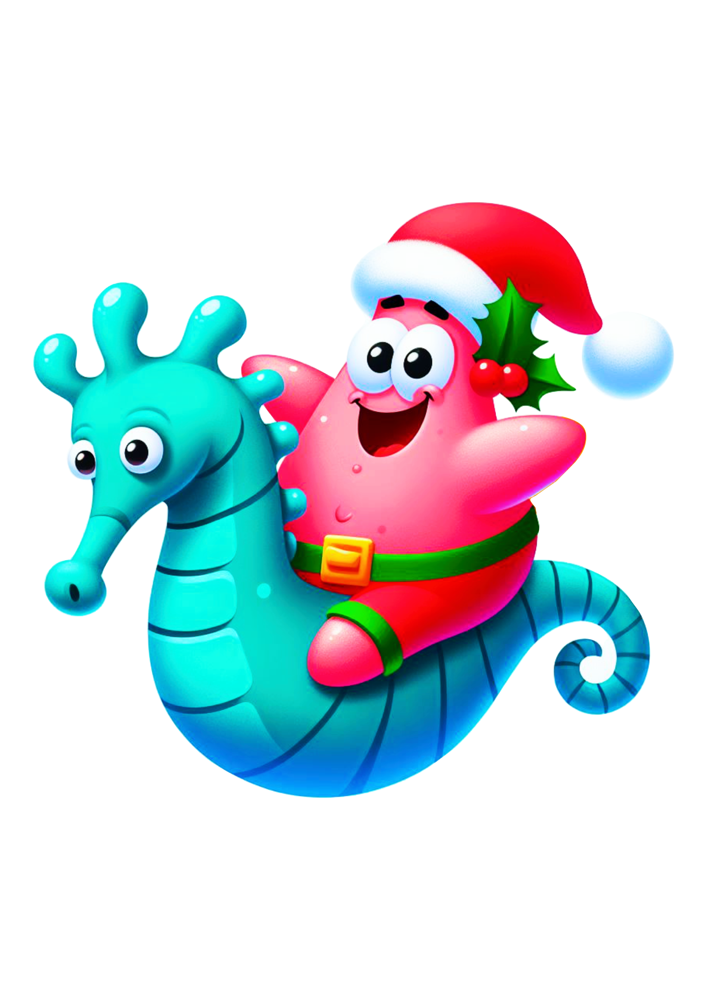 Bob esponja calça quadrada desenho de natal Patrick estrela ilustração montado em um cavalo marinho animação fundo transparente png