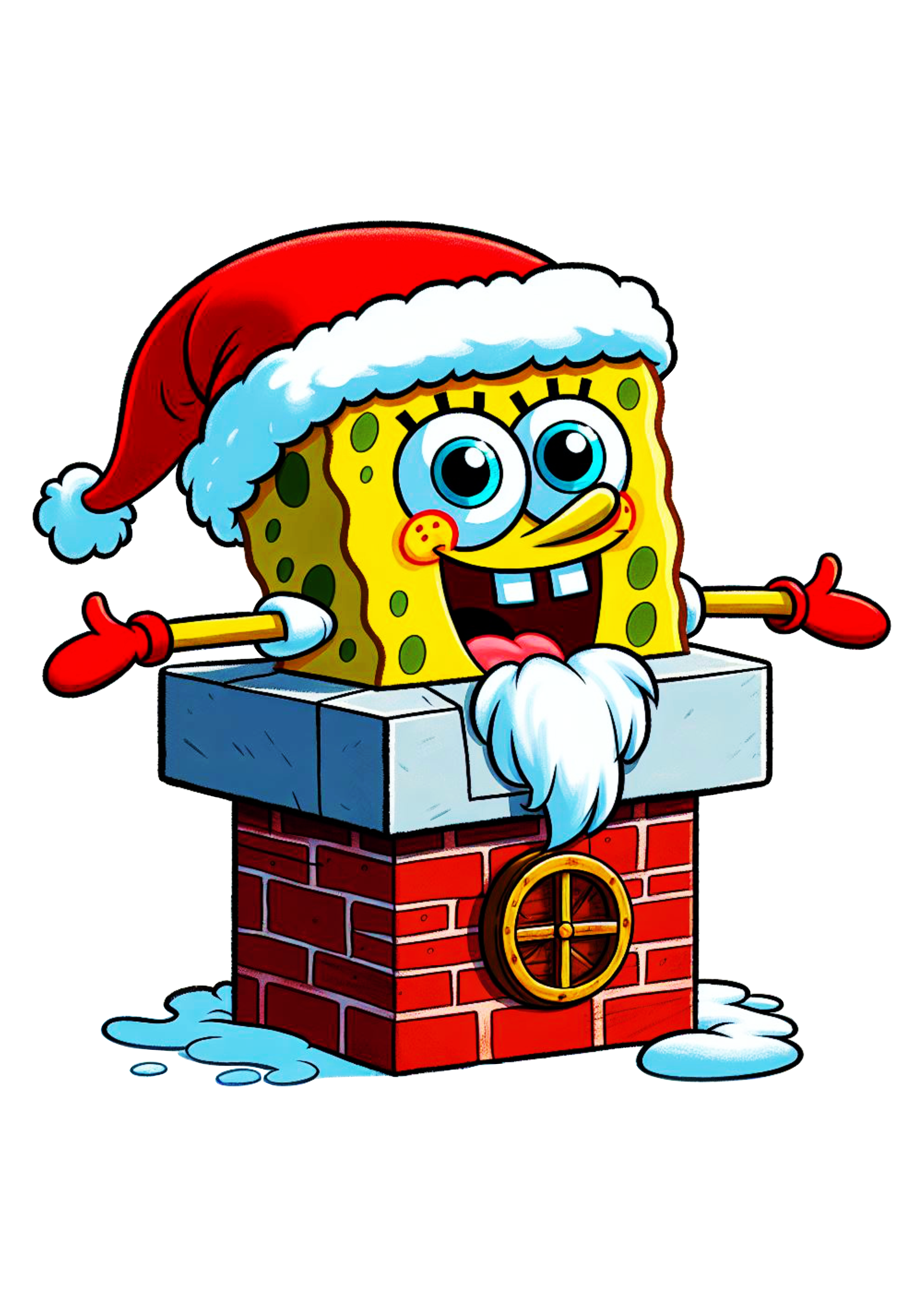 Bob esponja calça quadrada fantasiado de Papai Noel desenho de natal na chaminé png
