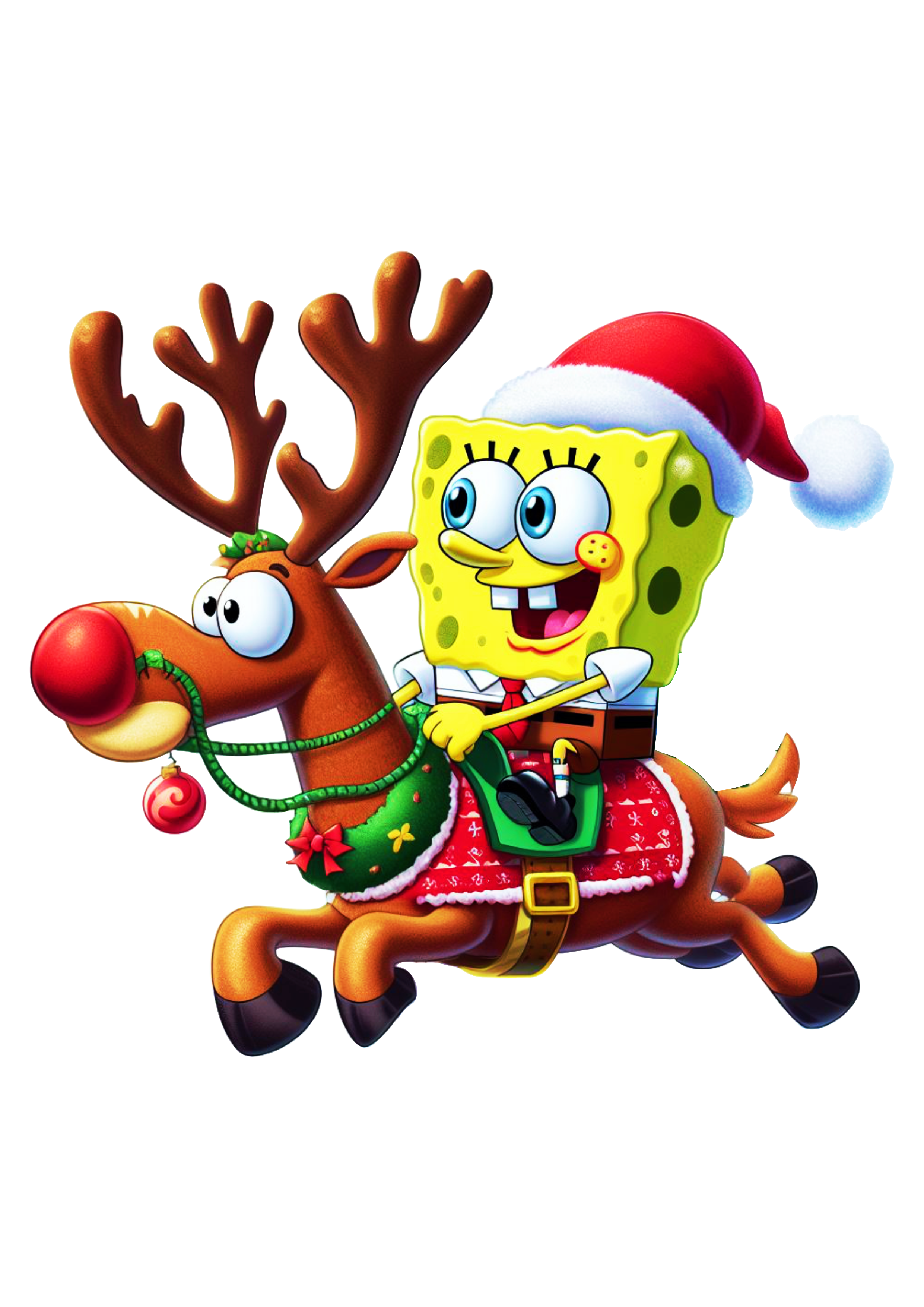 Bob esponja calça quadrada feliz natal com gorro do papai noel montado em uma rena spongebob squarepants png