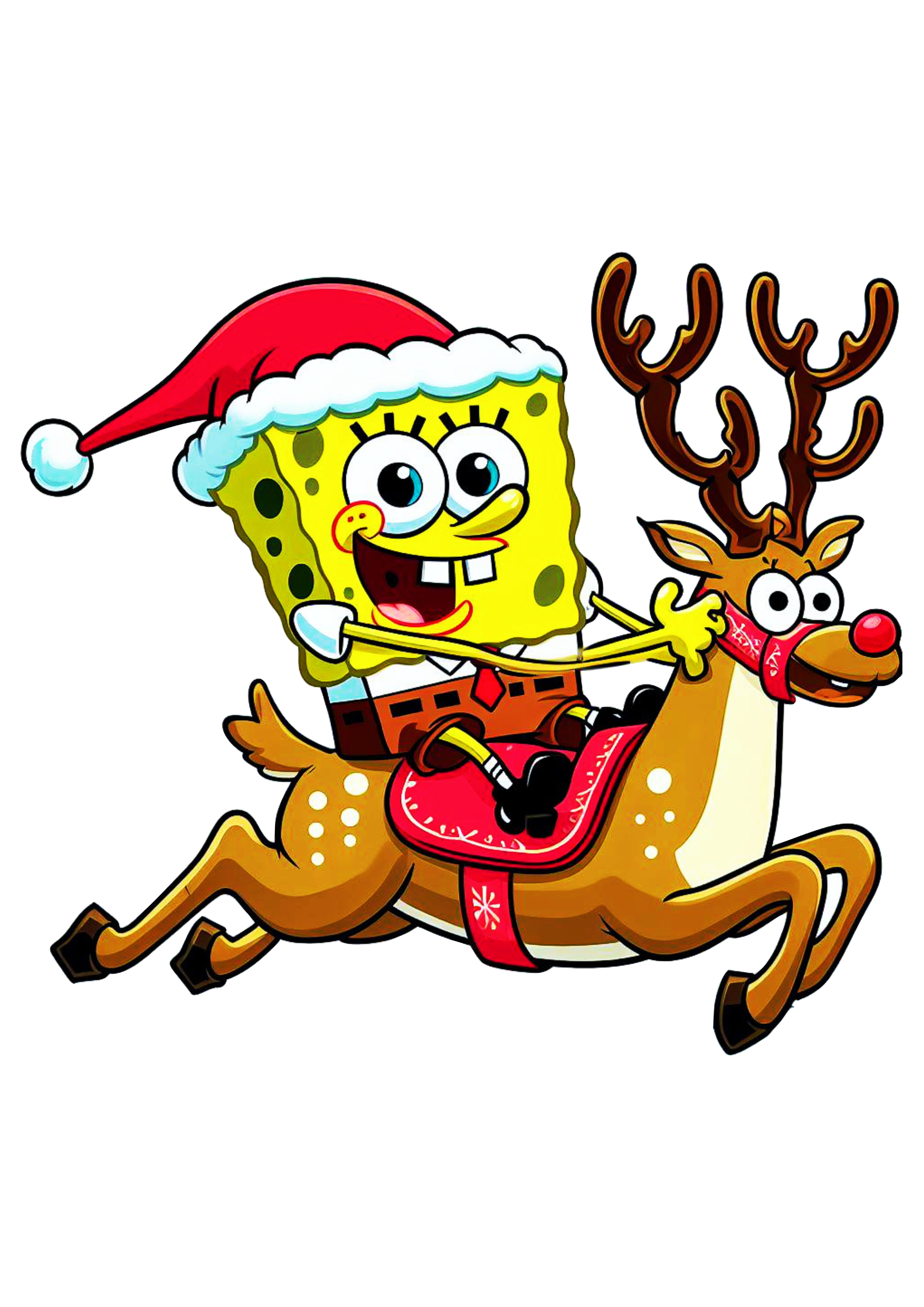 Bob esponja calça quadrada feliz natal com gorro do papai noel montado em uma rena spongebob squarepants nickelodeon desenho infantil png