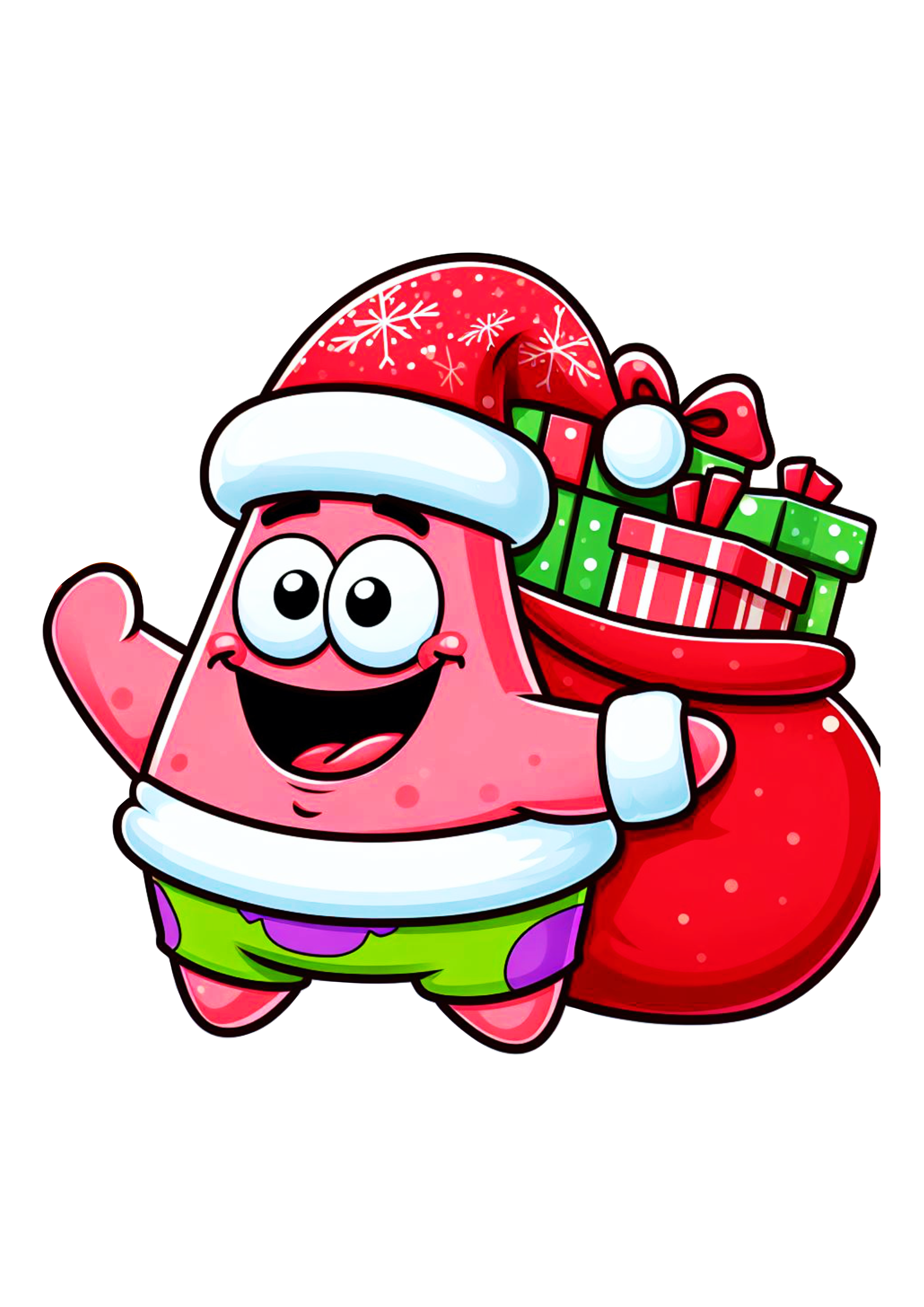 Bob esponja calça quadrada personagem infantil Patrick estrela com gorro do papai noel e saco de presentes desenho de natal png