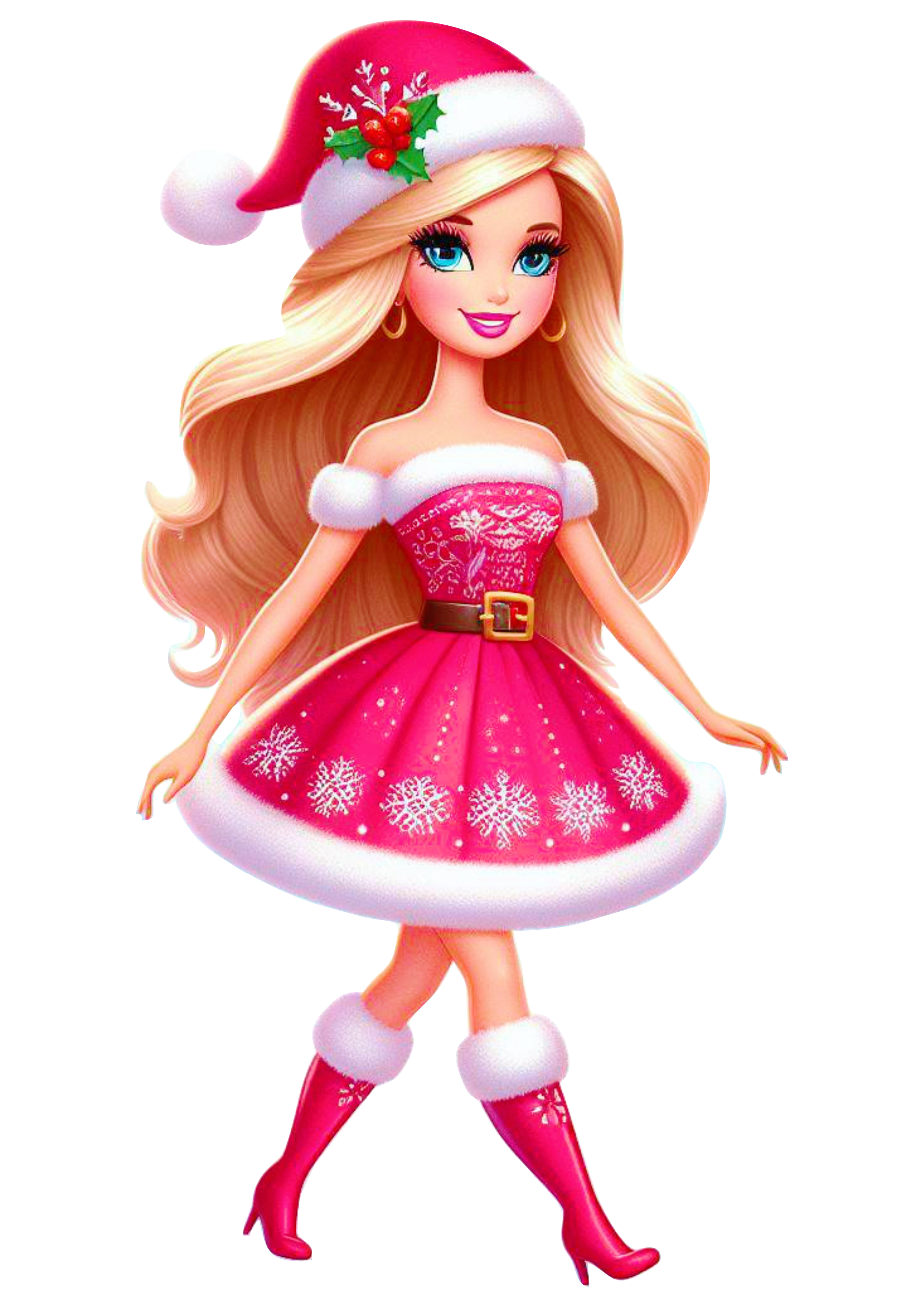 Barbie com vestido de natal fazendo pose boneca adolescente fundo transparente png