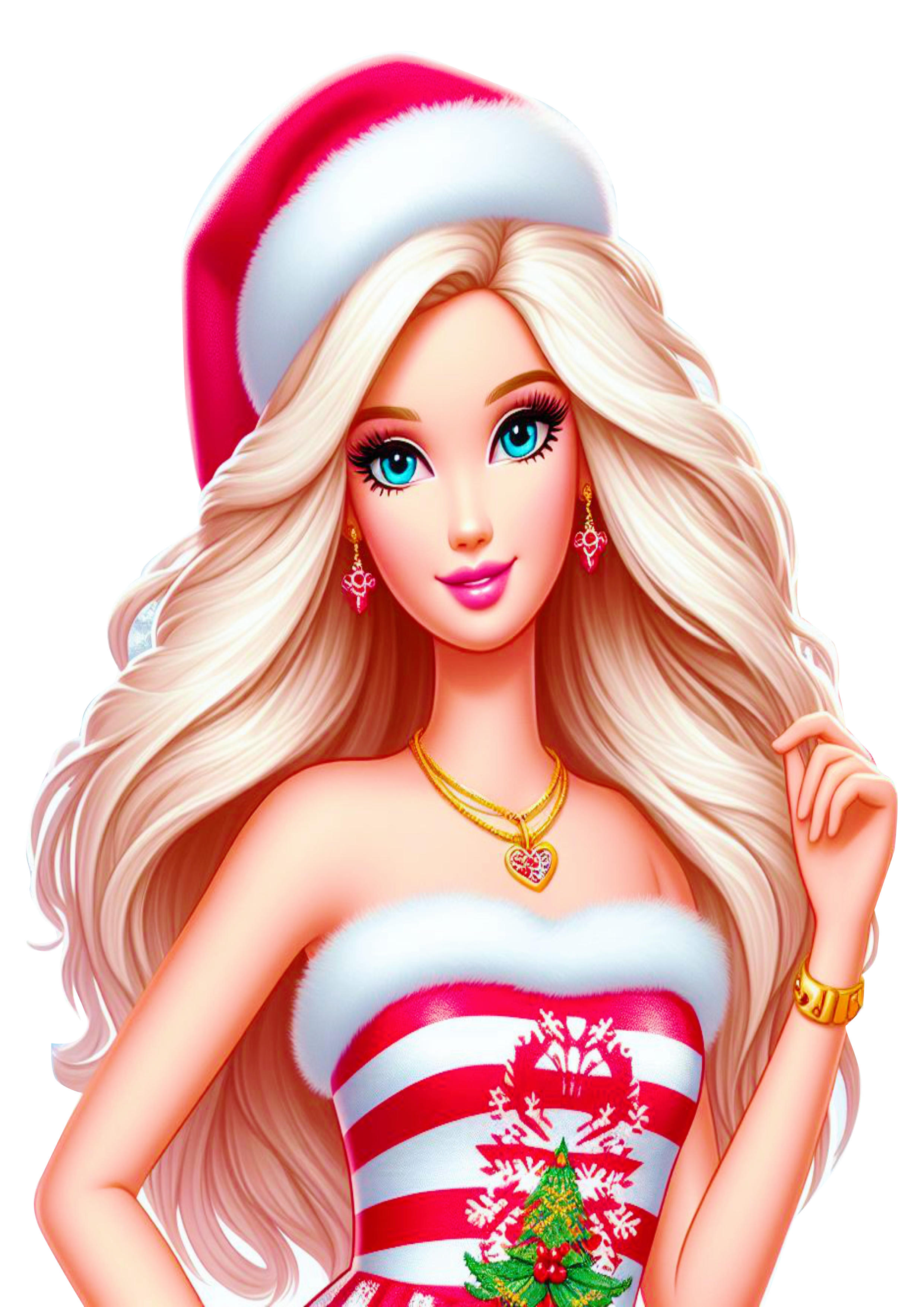 Barbie com vestido de natal boneca com gorro png
