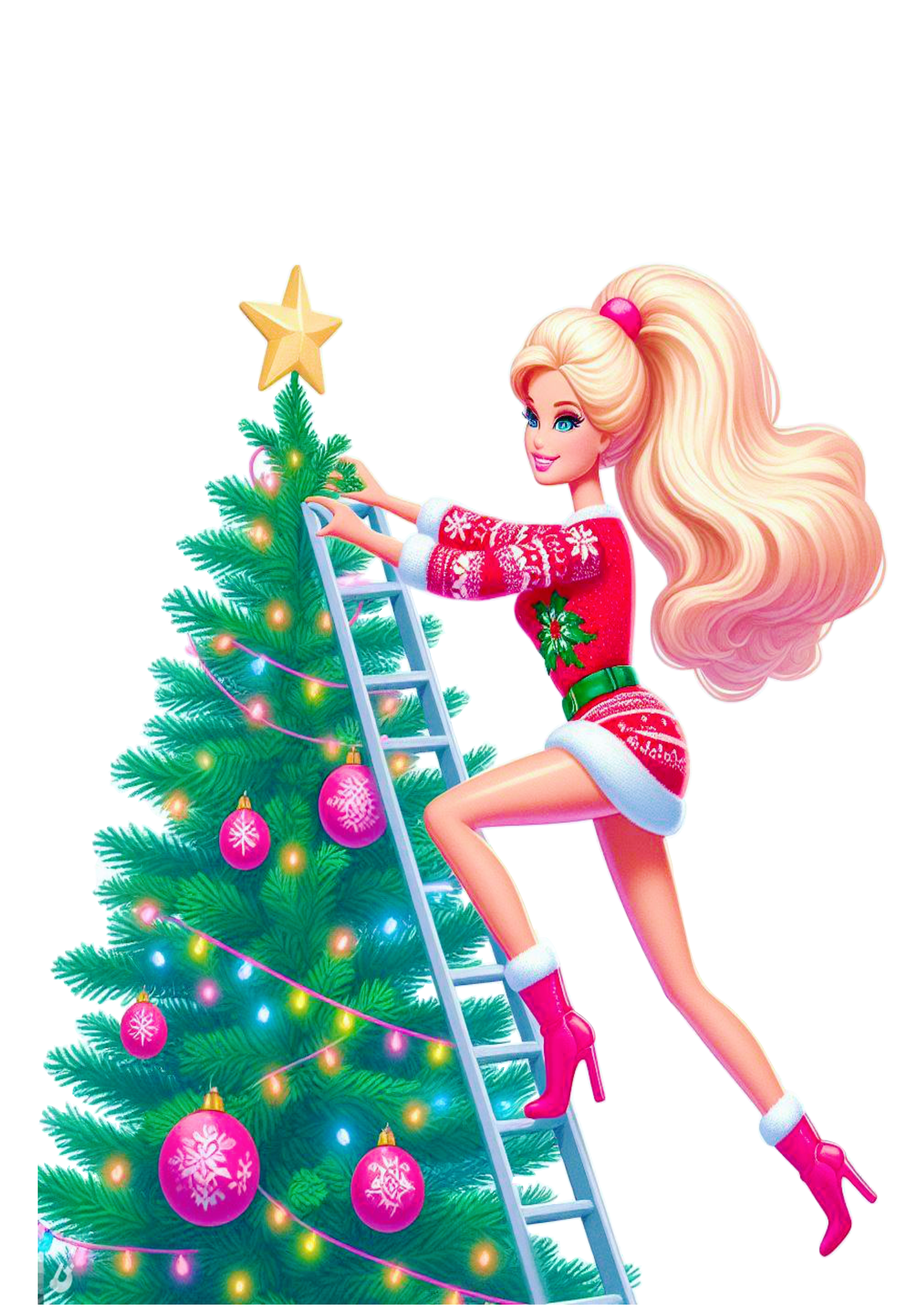 Barbie de natal boneca animação infantil brinquedo fundo transparente vetor árvore de natal png