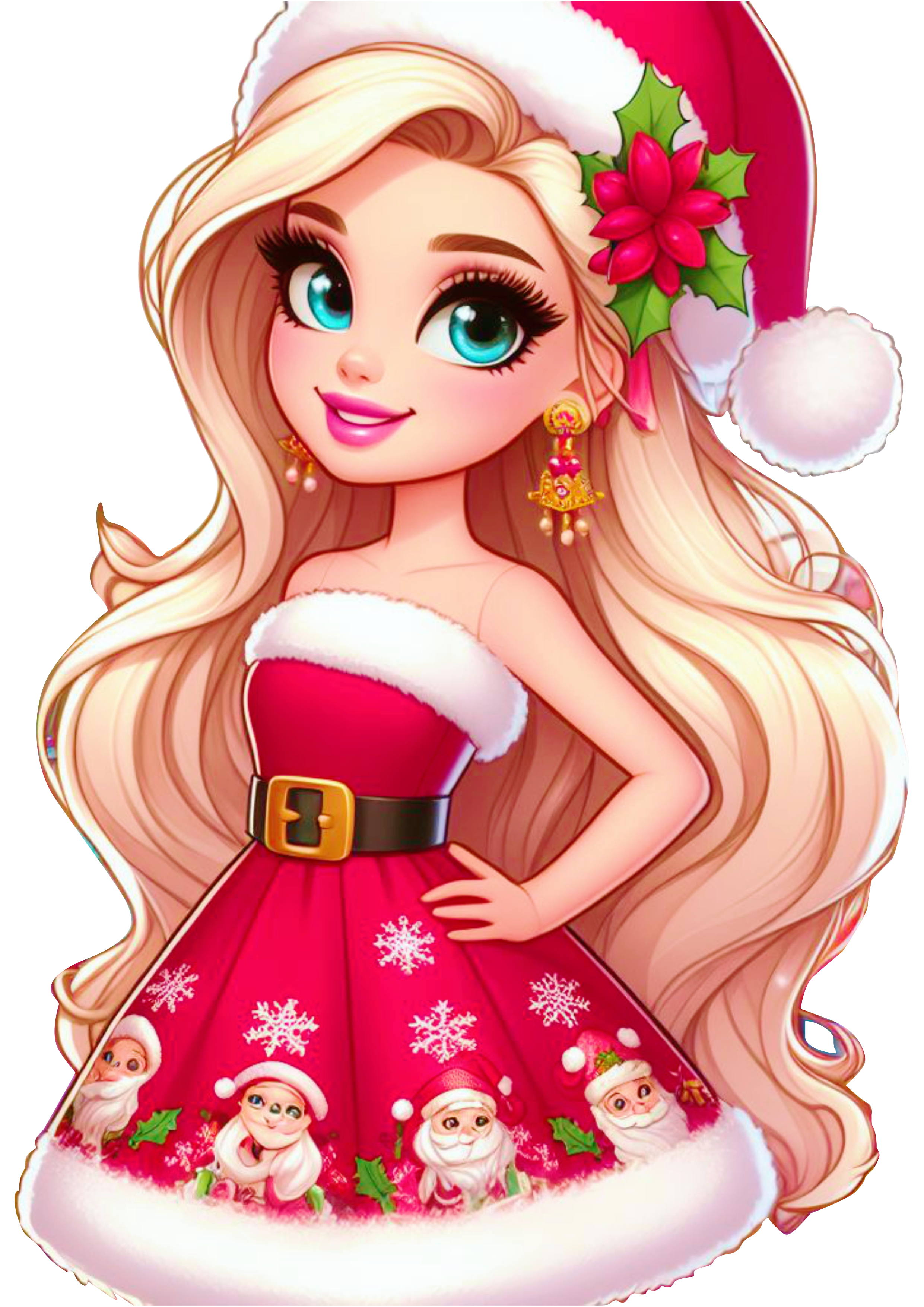 Barbie adolescente com vestido de natal boneca com gorro do papai noel png