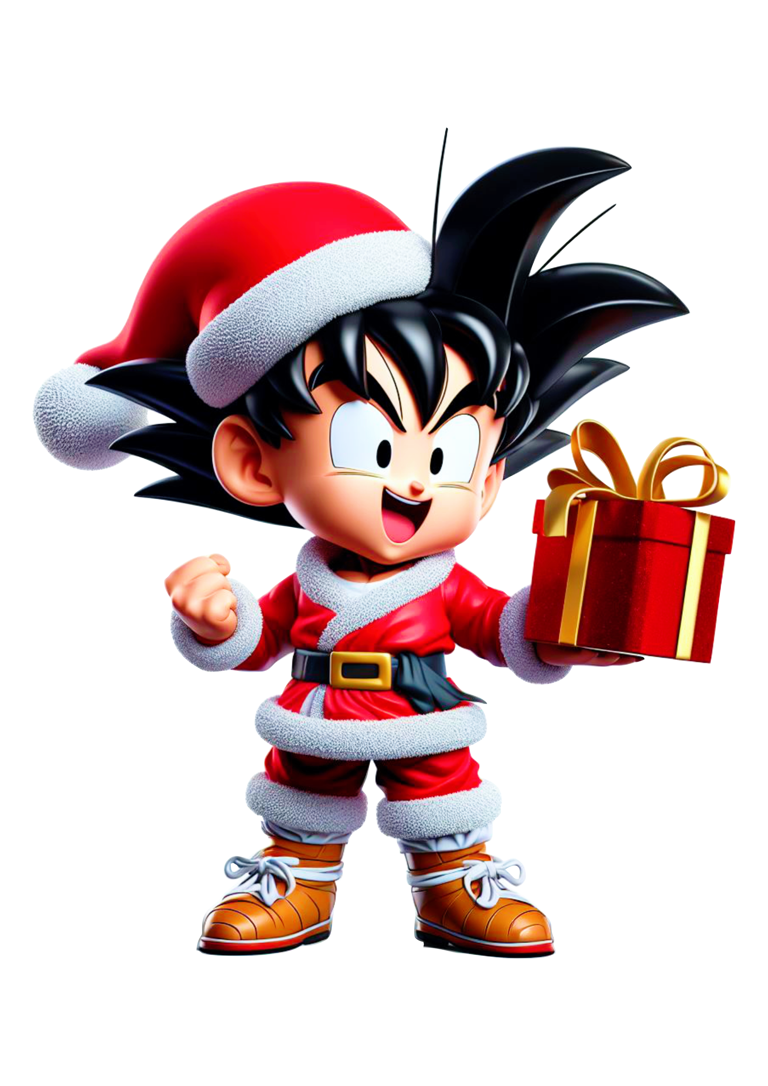 Dragon ball Z Goku com roupa de Papai Noel fundo transparente png