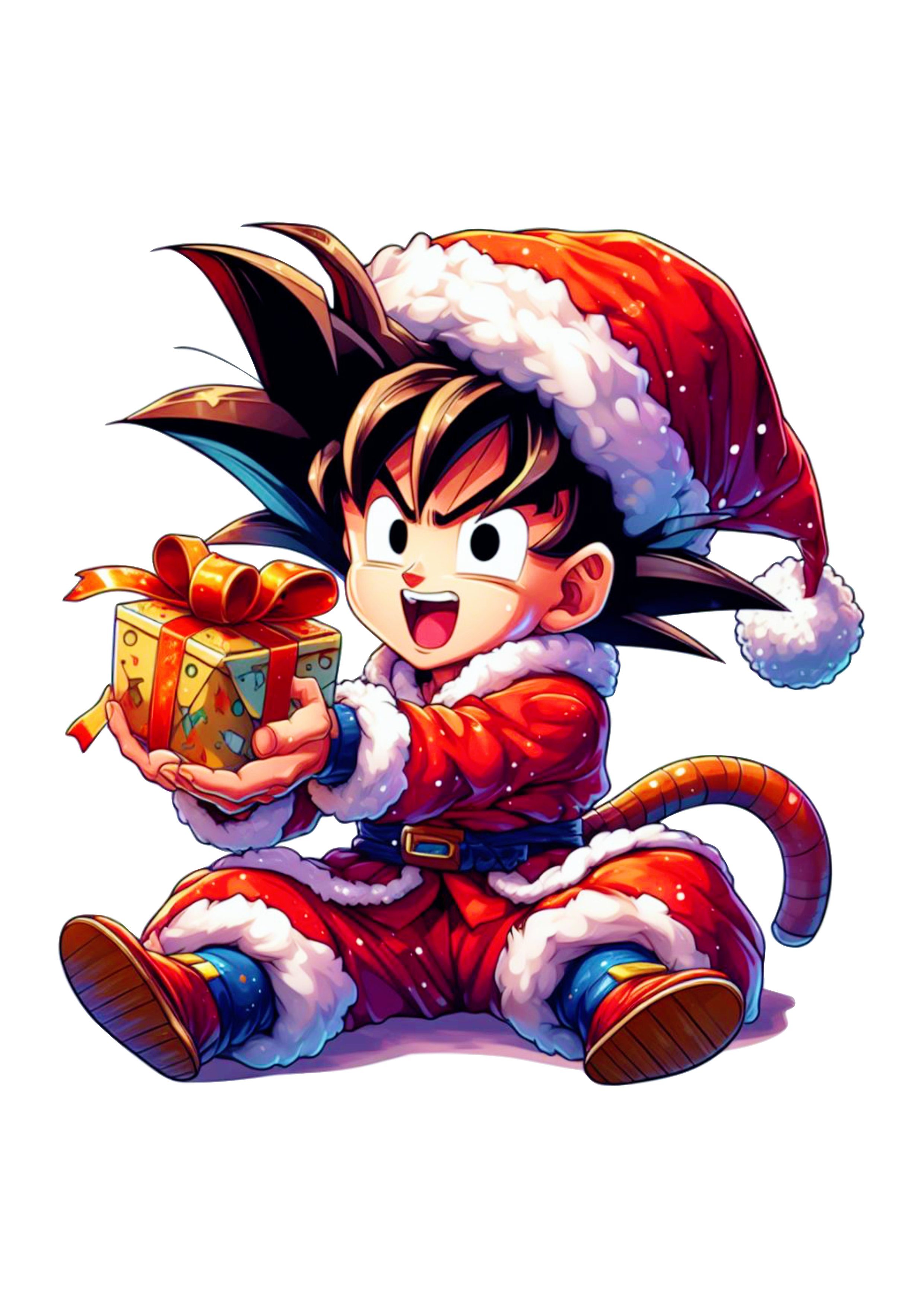 Dragon ball Z Goku com roupa de Papai Noel desenho fundo transparente png