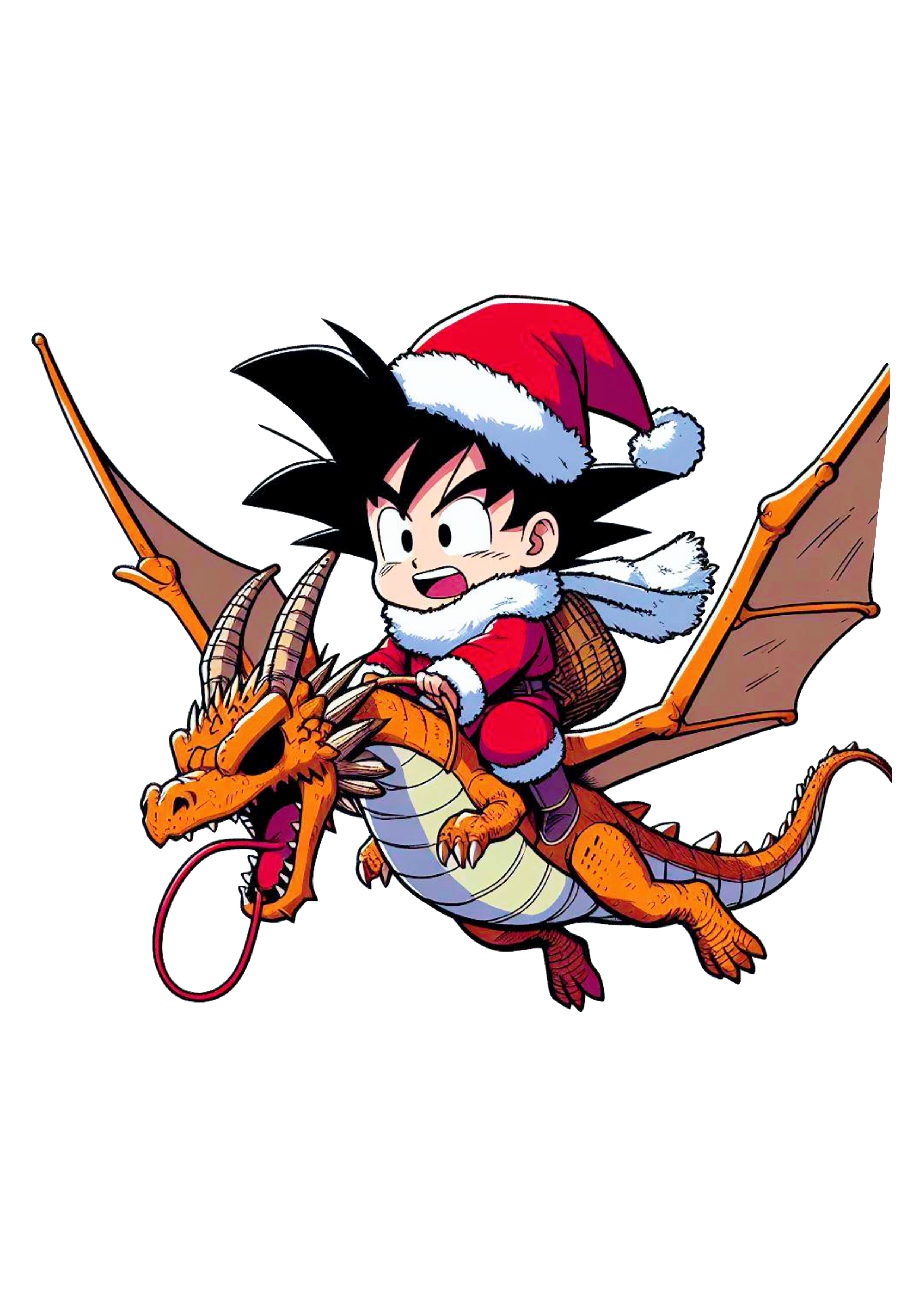 Dragon ball Z Goku pequeno com roupa de Papai Noel voando com dragão png