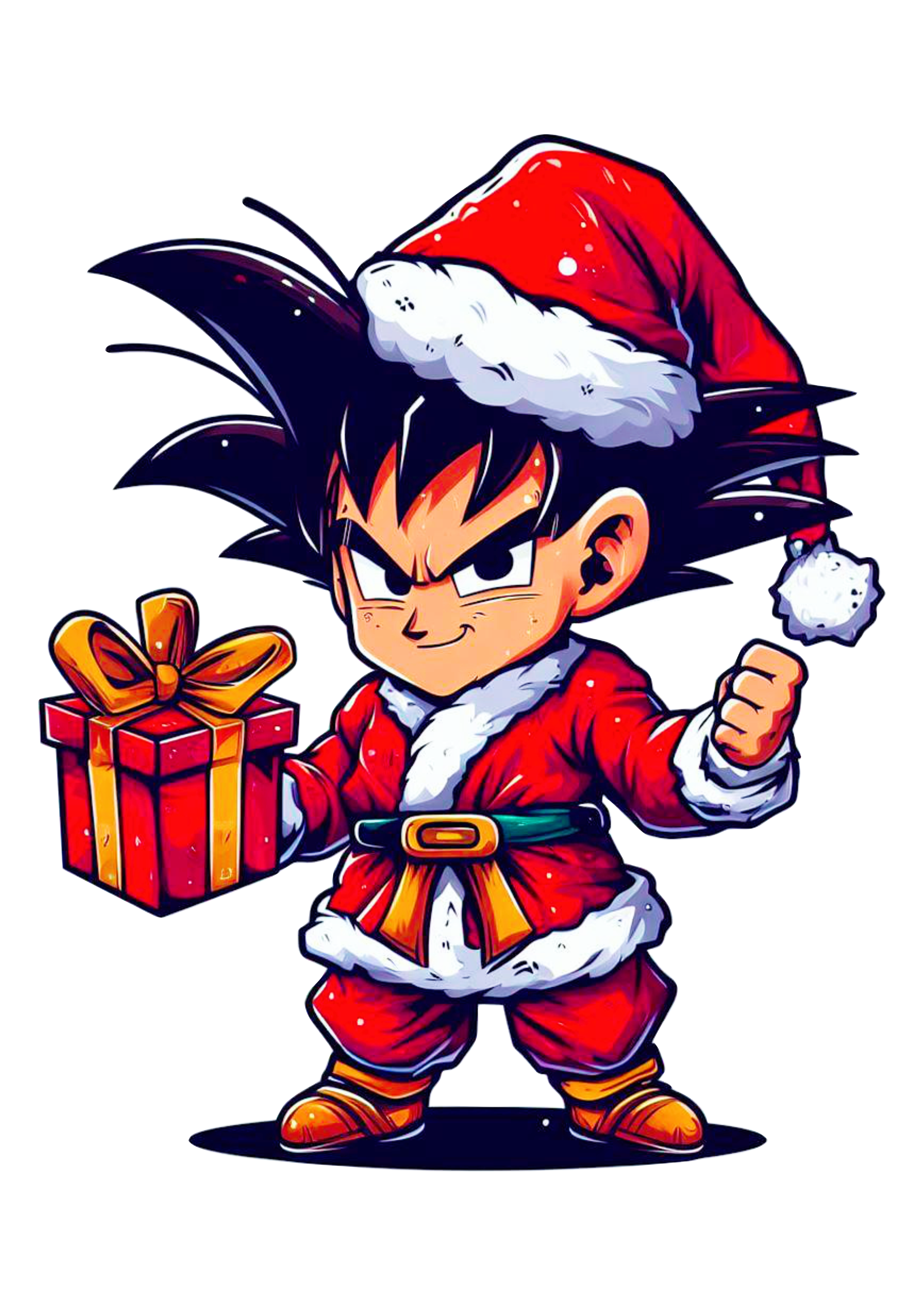 Dragon ball Z Goku com roupa de Papai Noel desenho infantil fundo transparente png