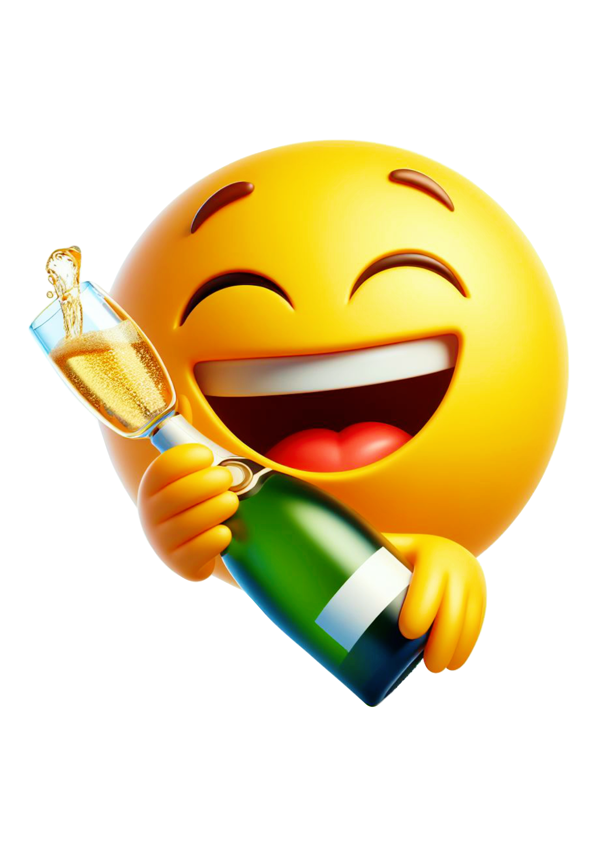 Emoji para whatsapp tomando champanhe feliz ano novo fundo transparente png