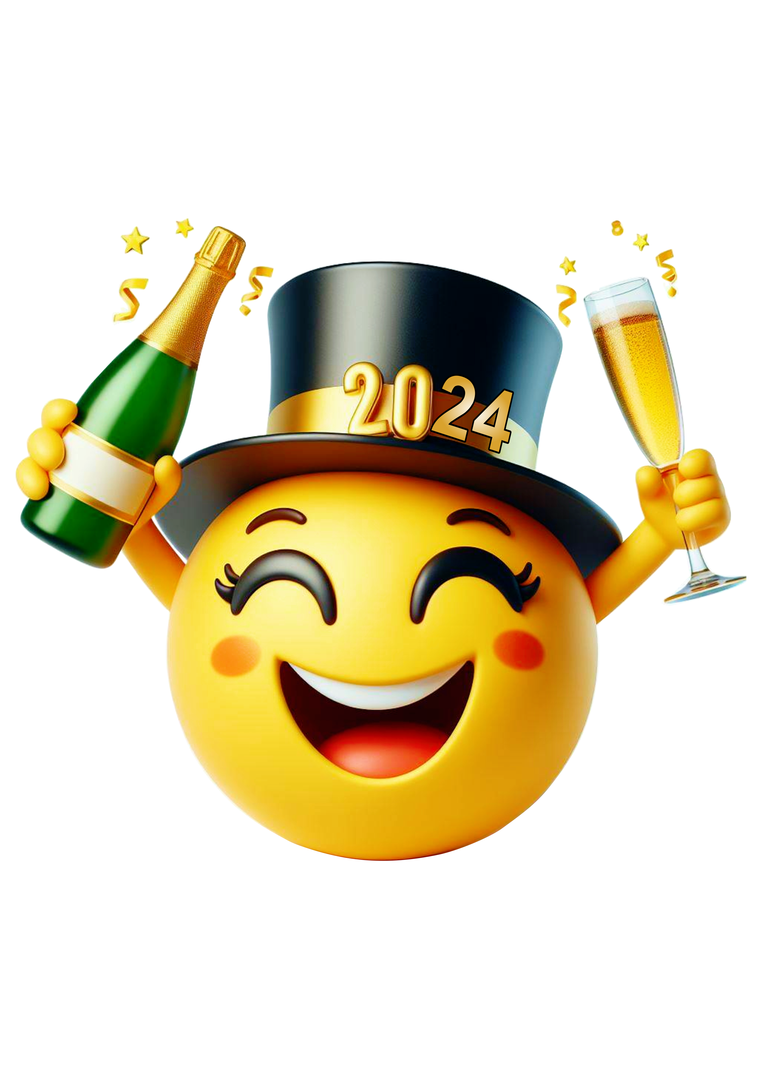 Emoji para whatsapp tomando champanhe feliz ano novo 2024 happy new year reveillon fundo transparente png