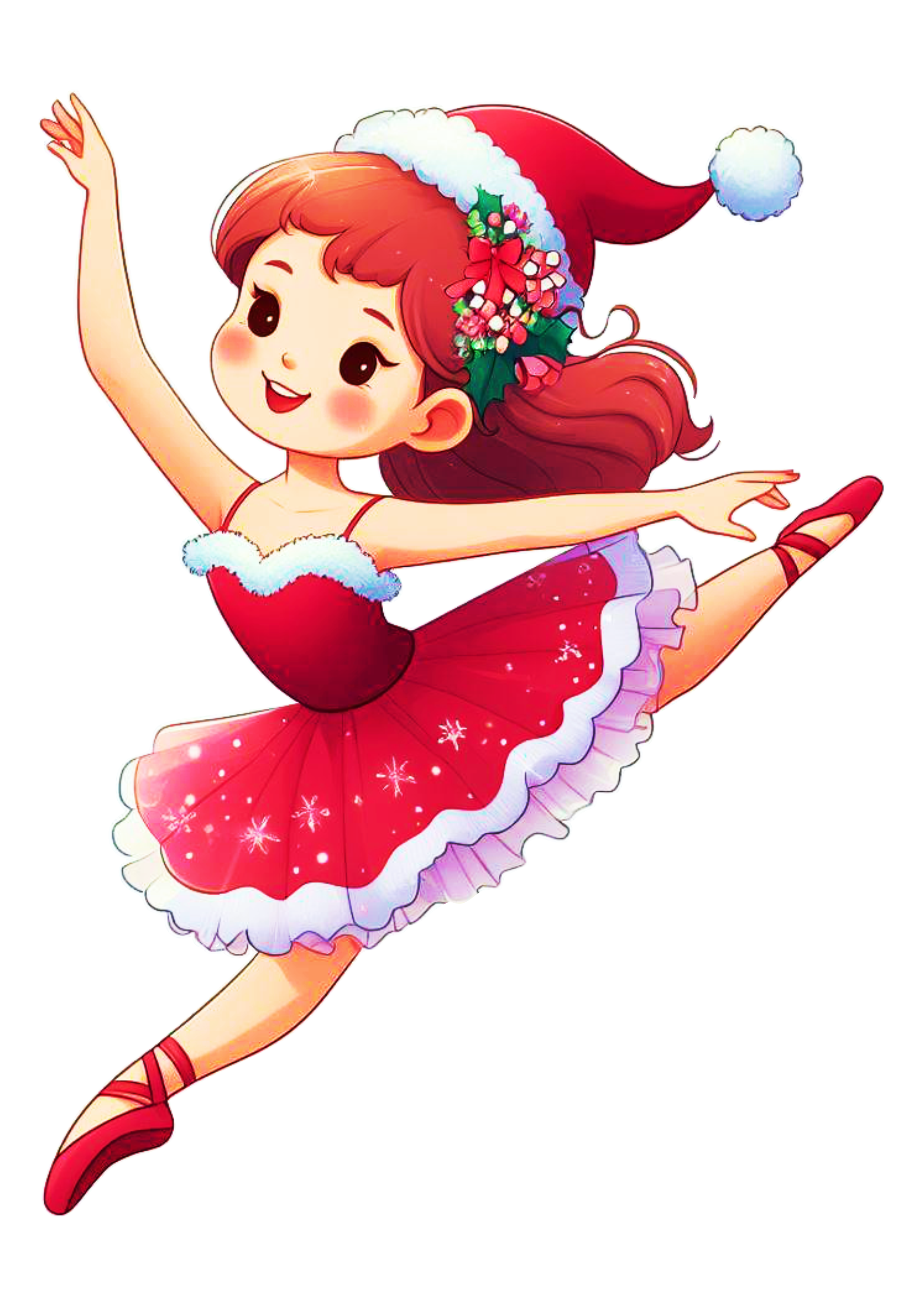 Bailarina com roupinha de natal desenho fofinho mocinha bonita fundo transparente png