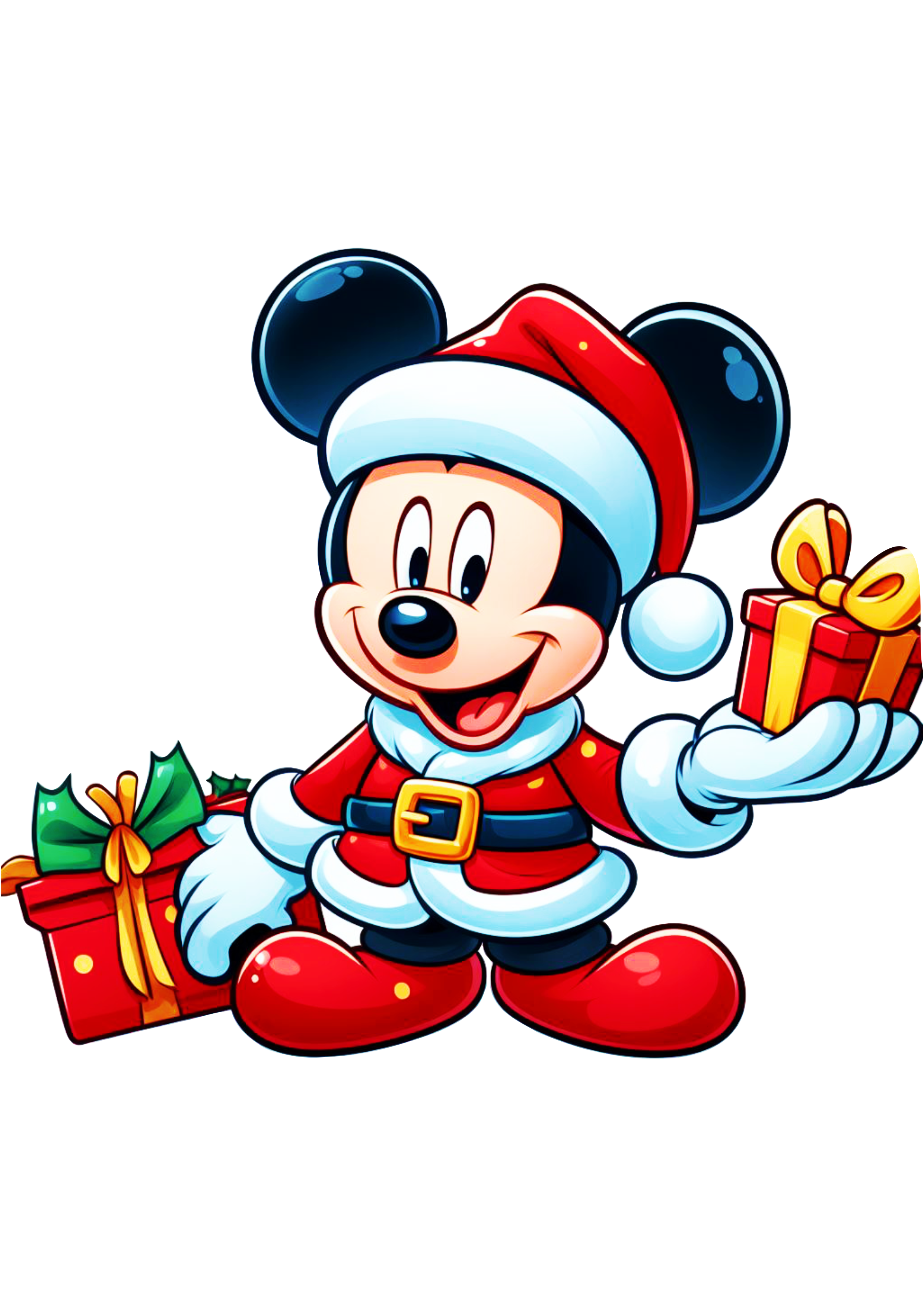 Mickey Mouse fantasiado de papai noel entregando presentes imagens de natal png