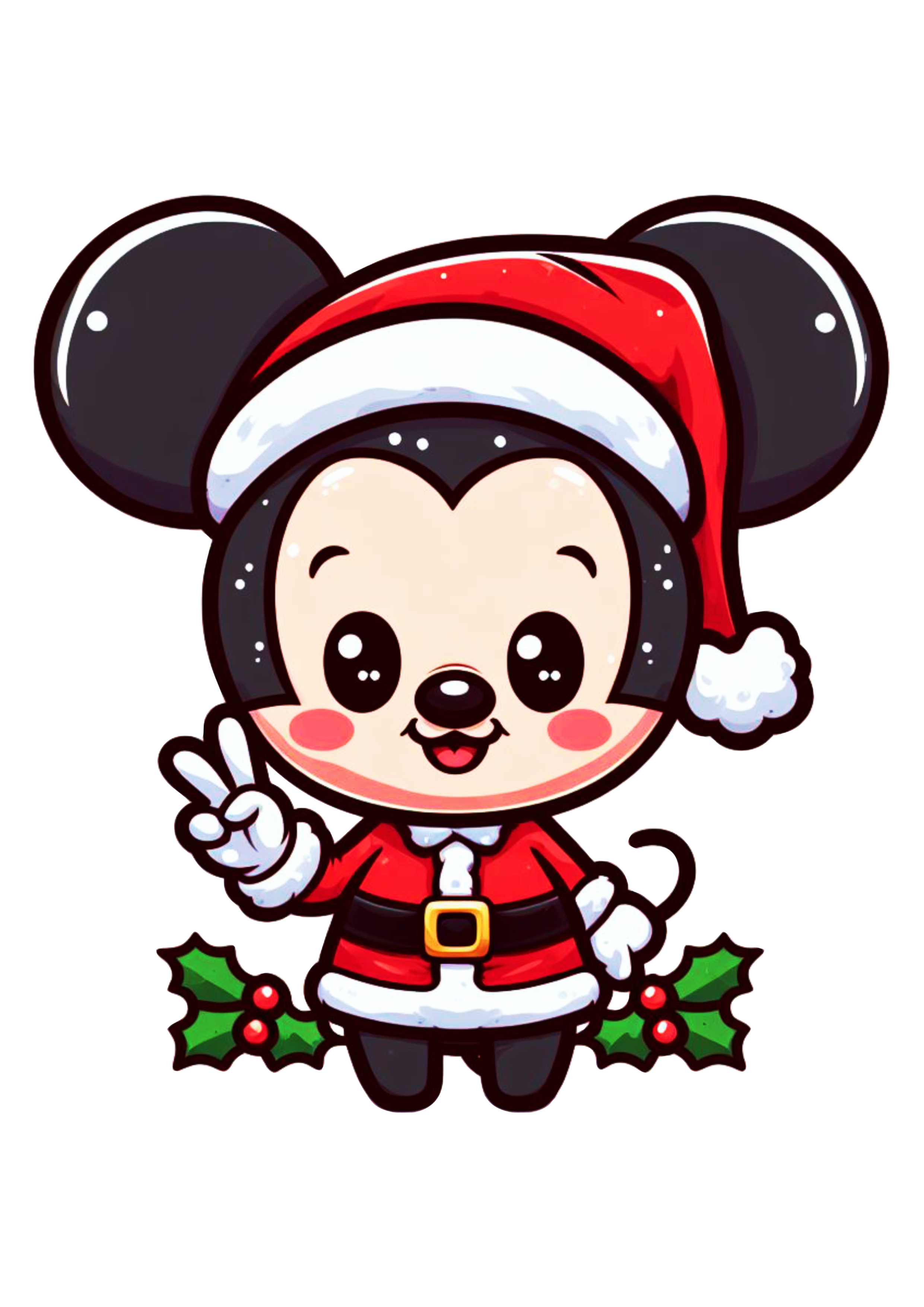 Mickey Mouse Natal da Disney gorro do papai noel desenho infantil baby chibi ilustração kids fundo transparente png