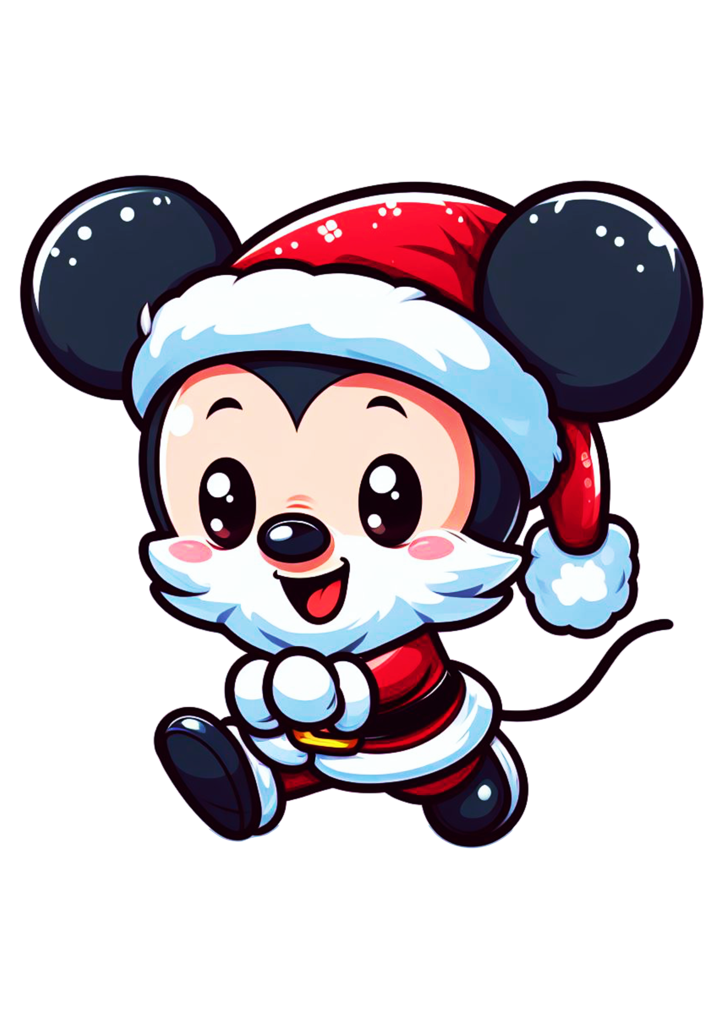 Mickey Mouse Natal da Disney fantasiado de papai Noel desenho infantil baby chibi ilustração kids fundo transparente png