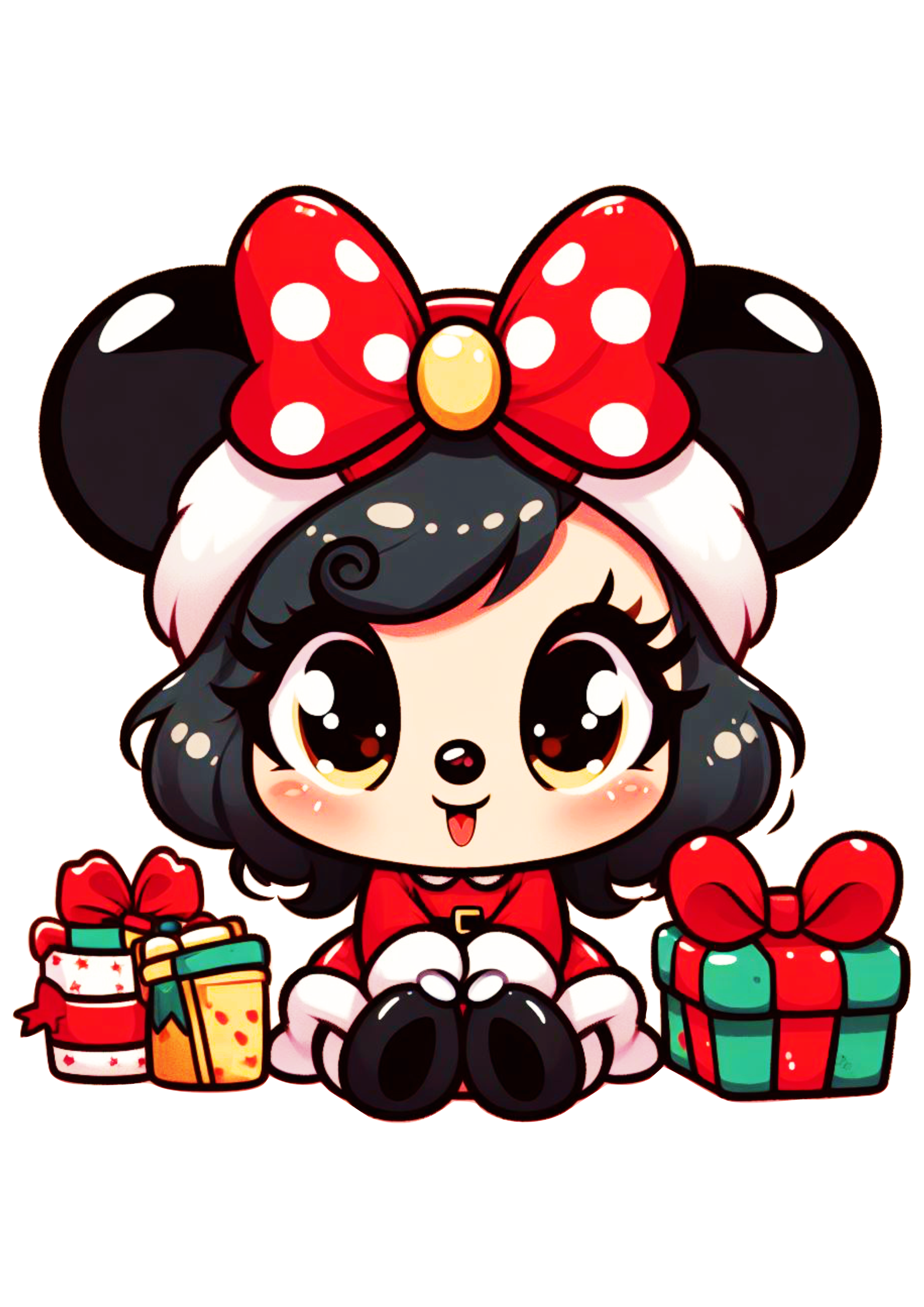 Minnie Mouse baby com roupinha de natal e presentes png