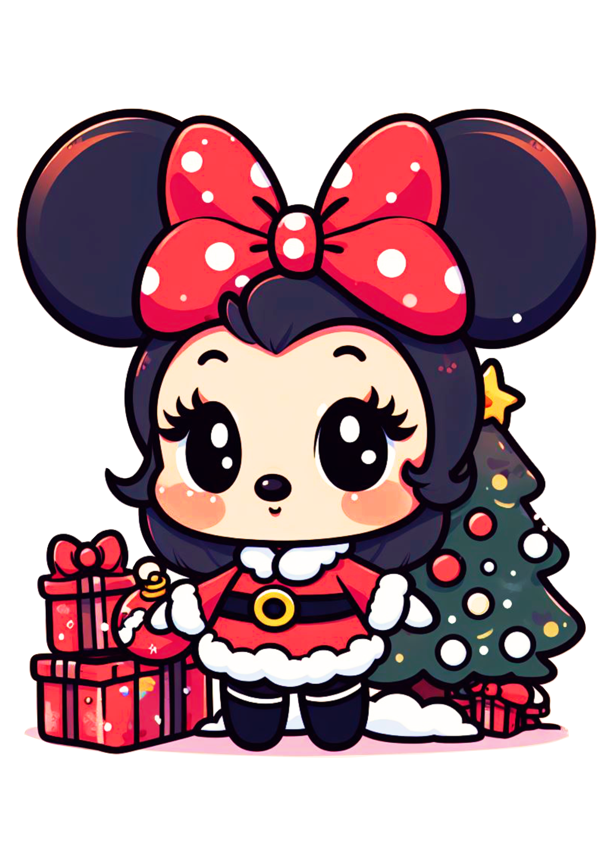 Minnie Mouse baby com roupinha de natal e presentes desenho png