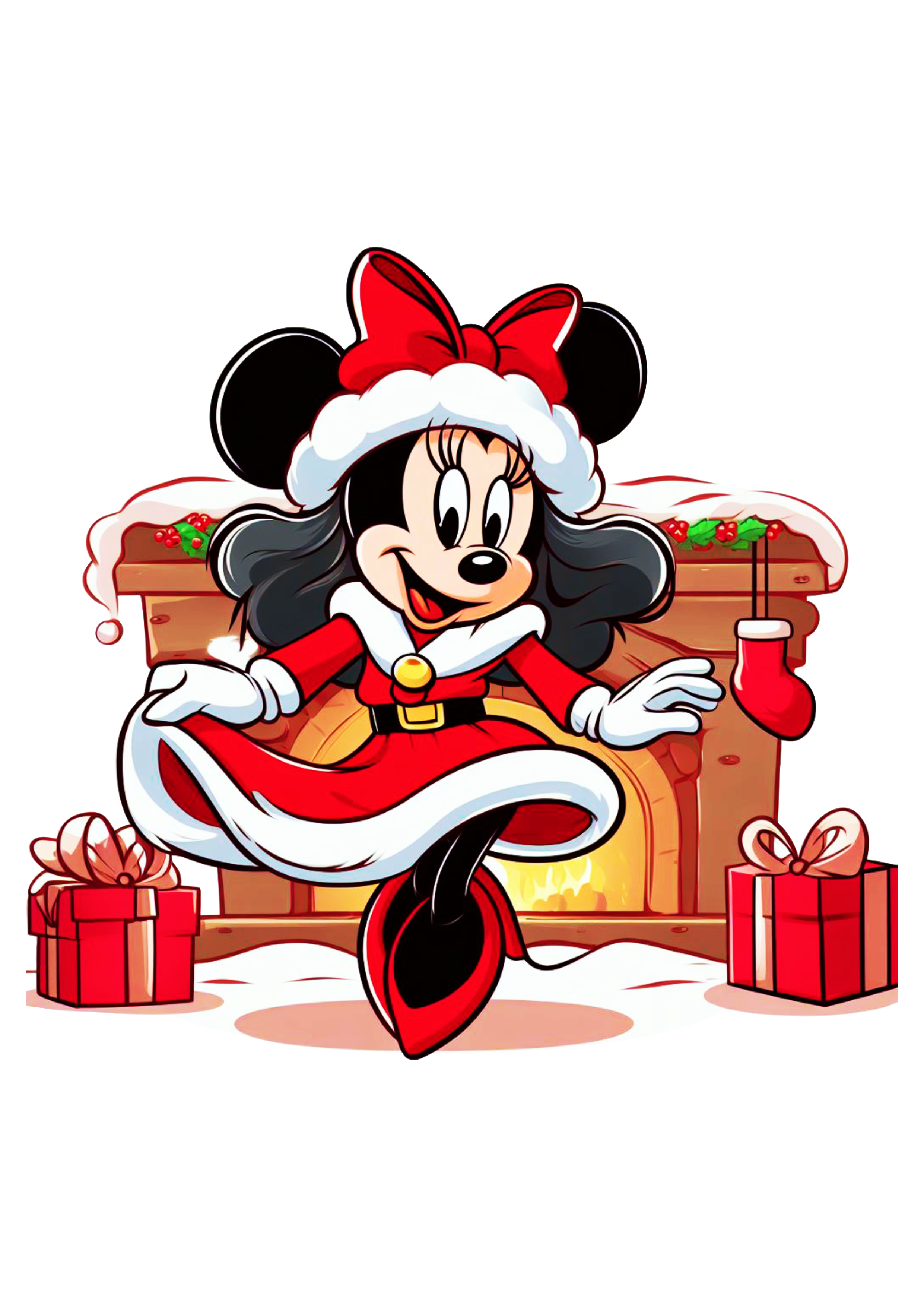 Minnie Mouse vermelha com vestido de natal desenho infantil disney png