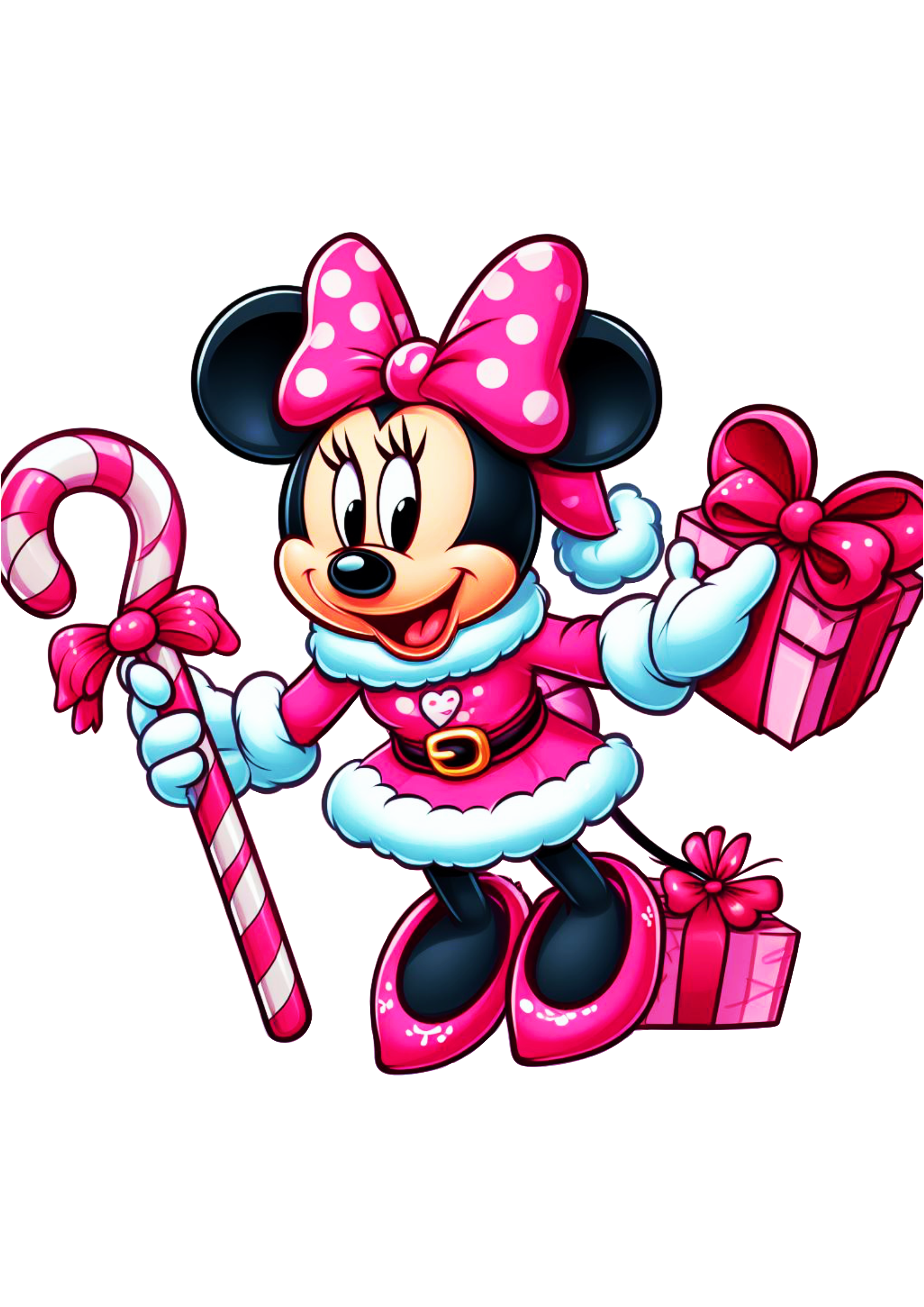 Minnie Mouse rosa com vestido de natal com presentes ilustração png