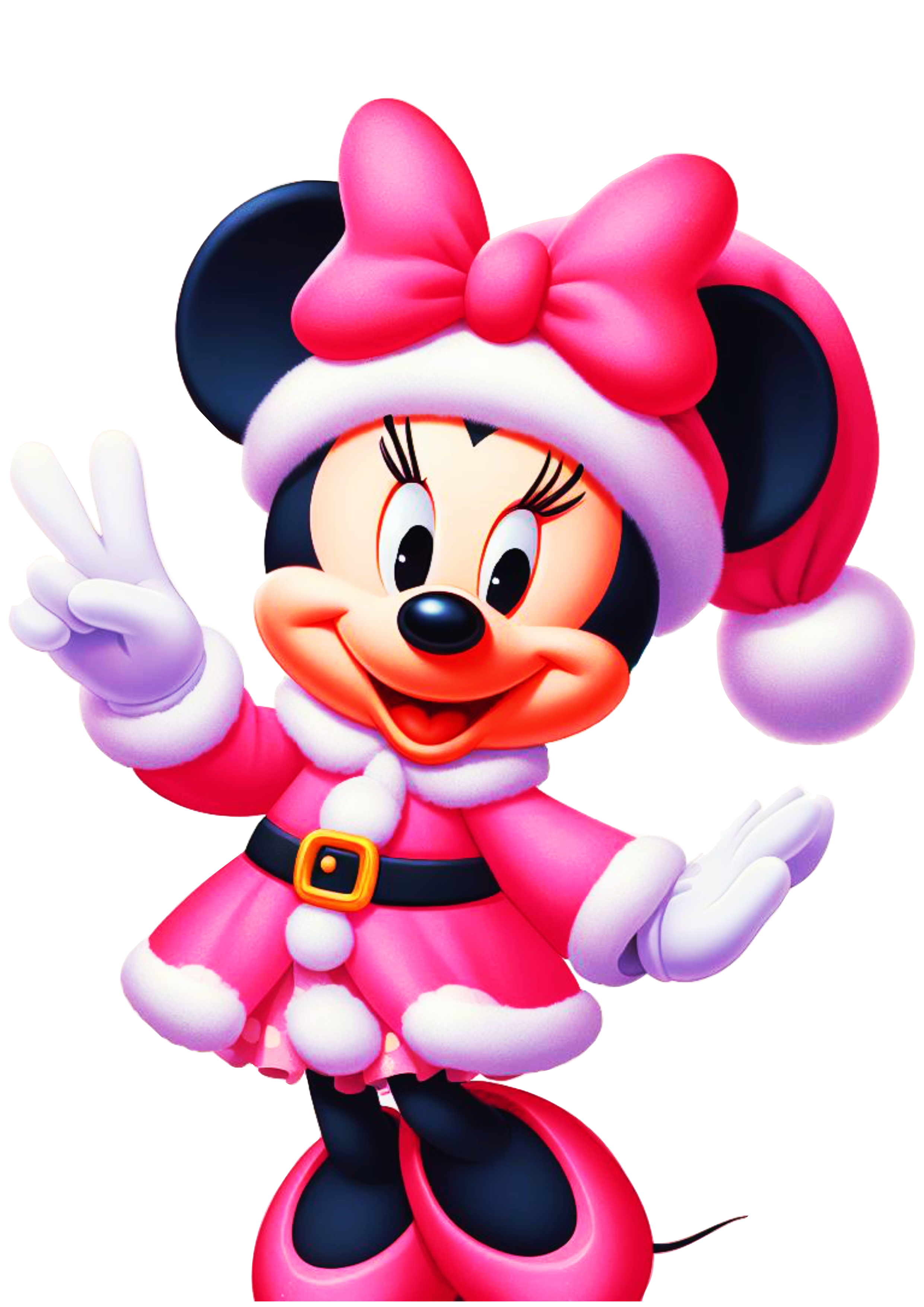 Minnie Mouse rosa com vestido de natal com presentes ilustração bonitinha fundo transparente png