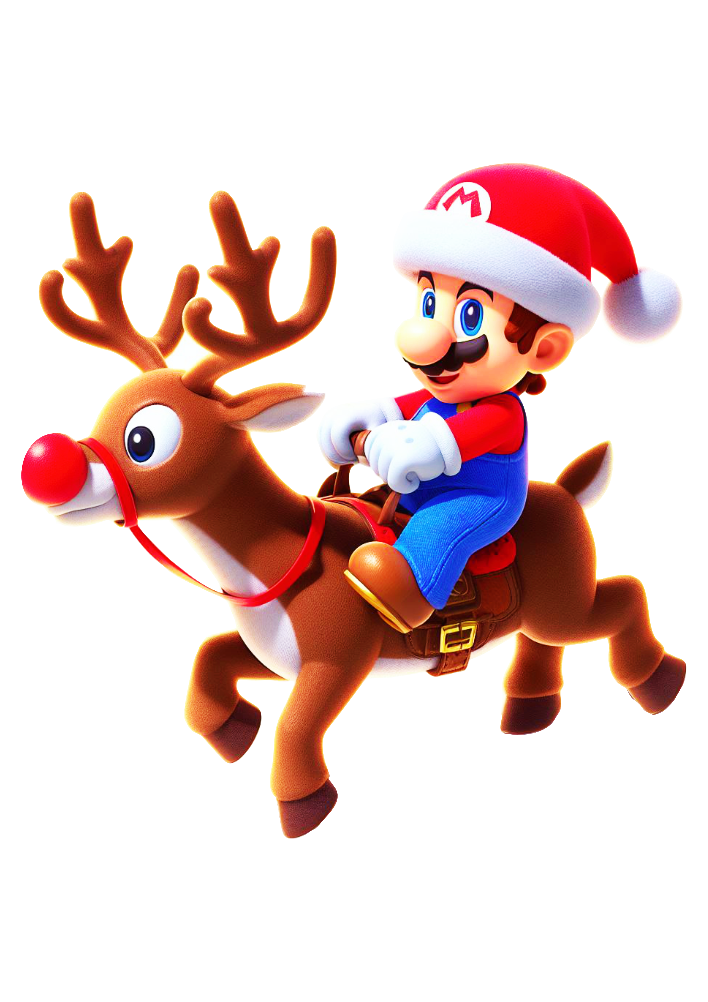 Mario Bros com gorro do papai Noel montado em uma rena vídeo game personagem infantil png