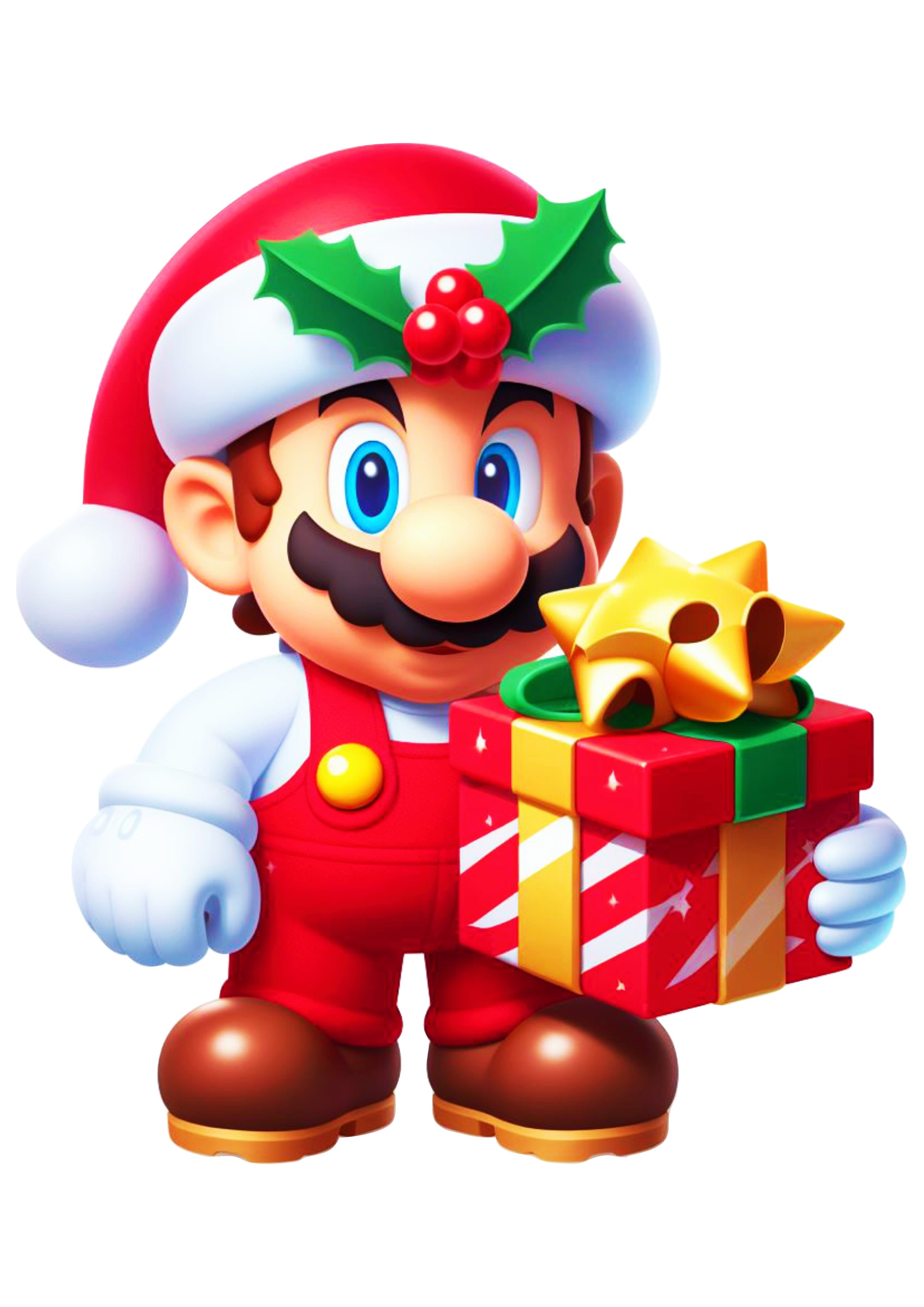 Mario Bros com gorro do papai Noel animação presentes png