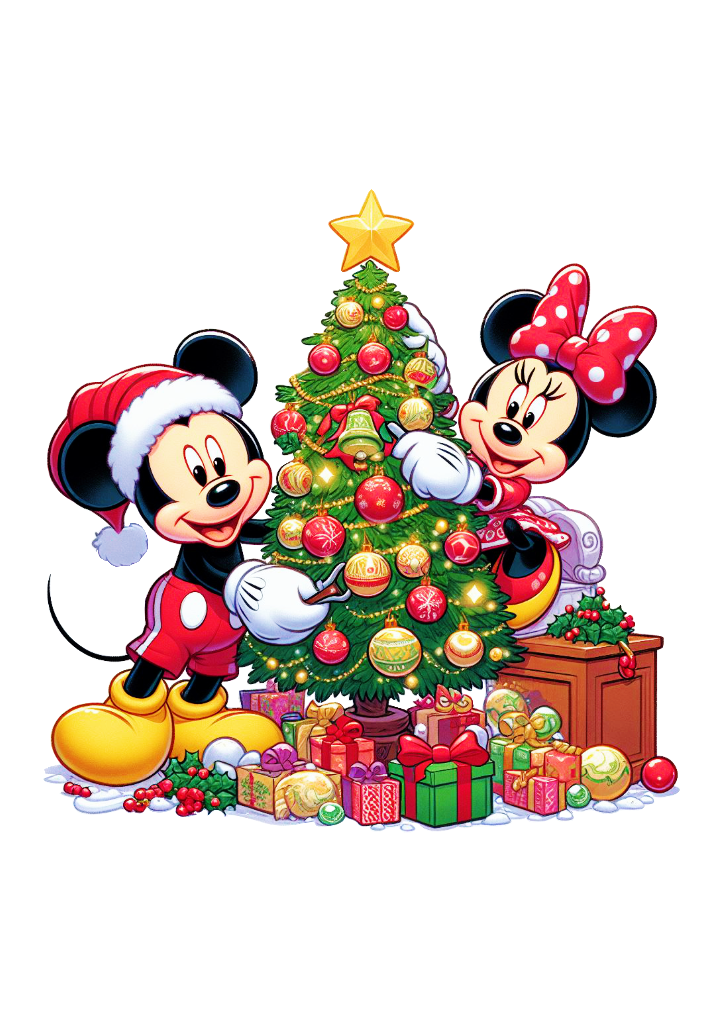 Mickey e Minnie Mouse feliz natal da disney imagem sem fundo ilustração árvore de natal pack de imagens desenho png