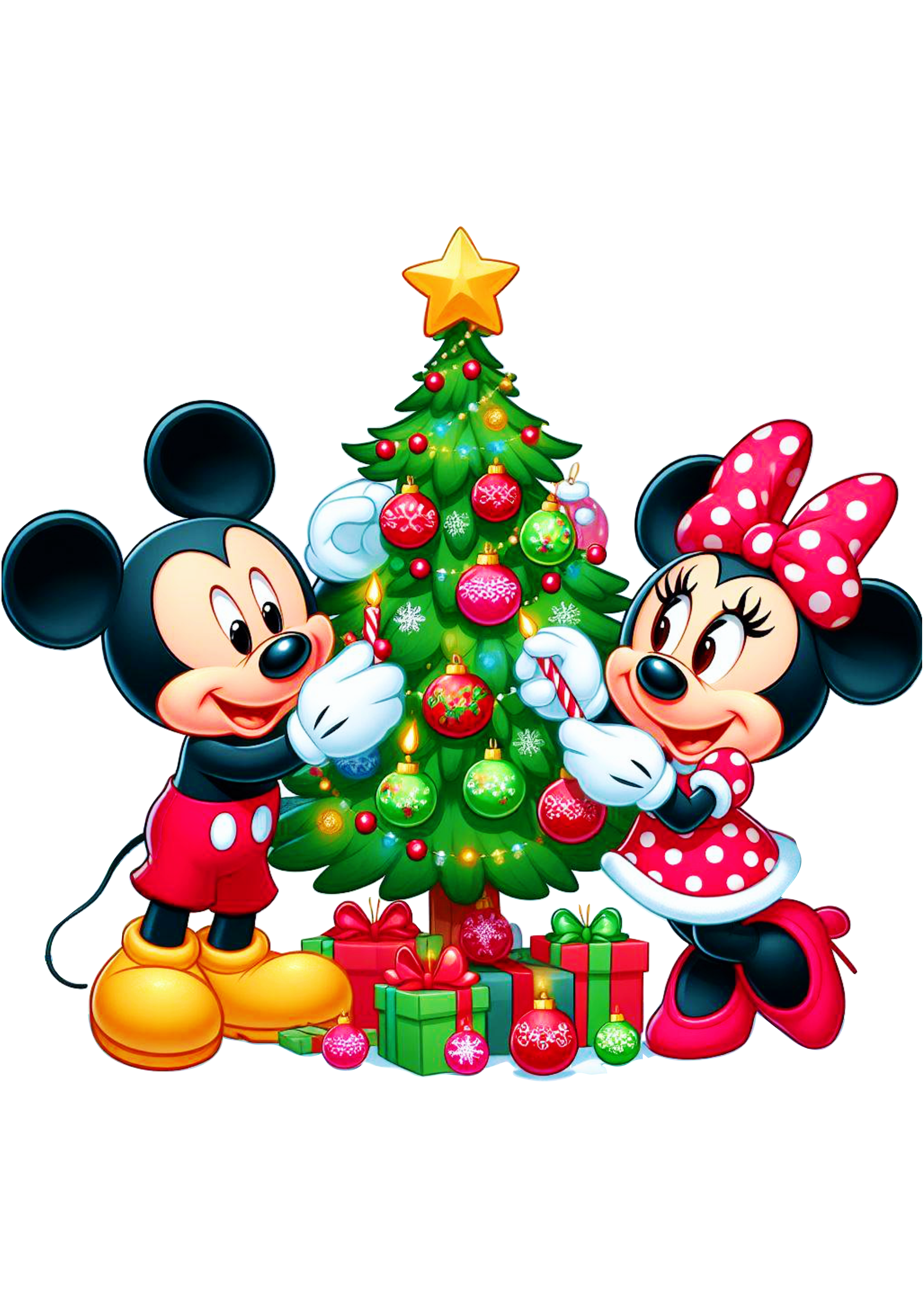Mickey e Minnie Mouse feliz natal da disney imagem sem fundo ilustração árvore de natal pack de imagens desenho infantil png