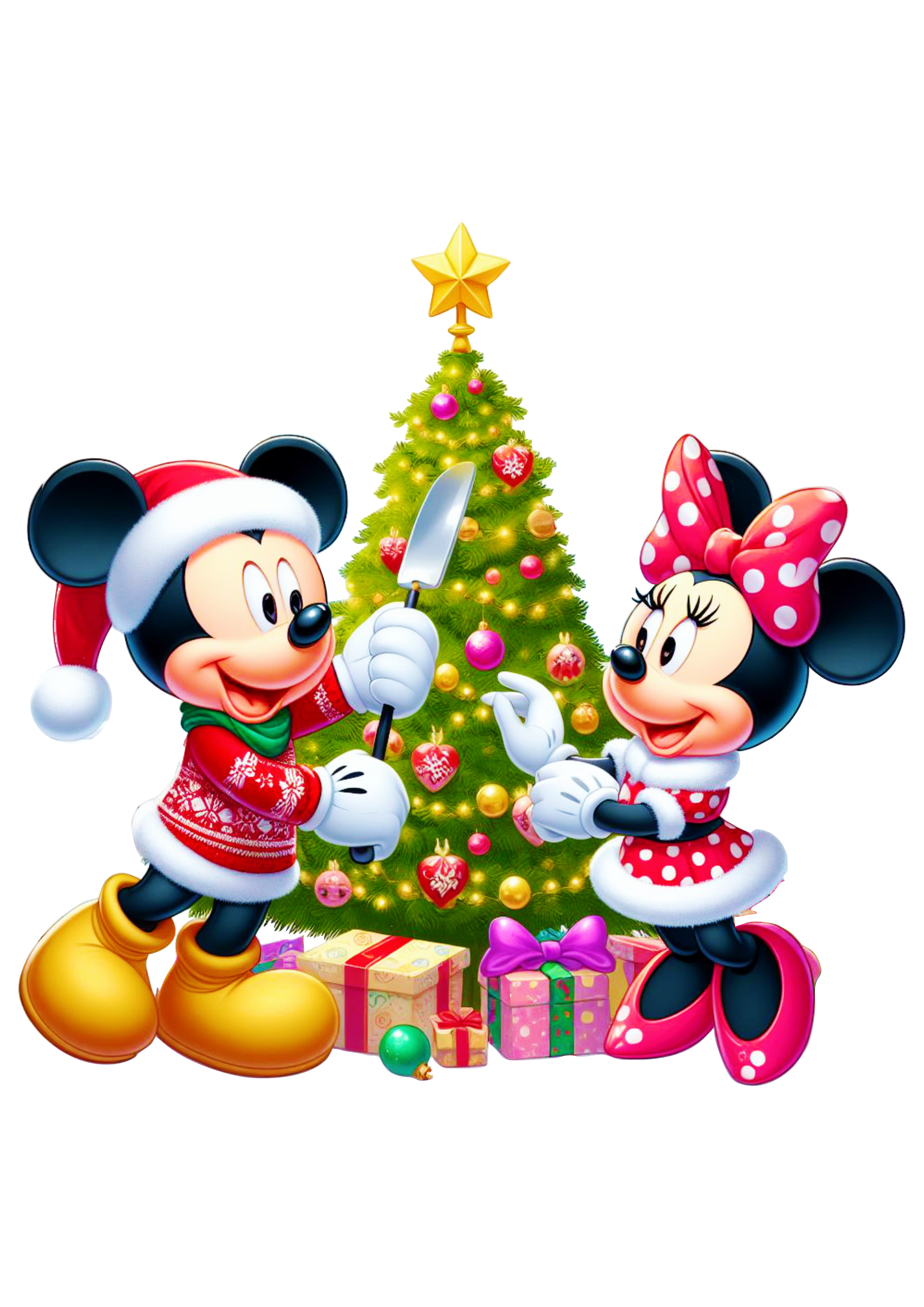 Mickey e Minnie Mouse feliz natal da disney imagem sem fundo árvore de natal pack de imagens desenho infantil png