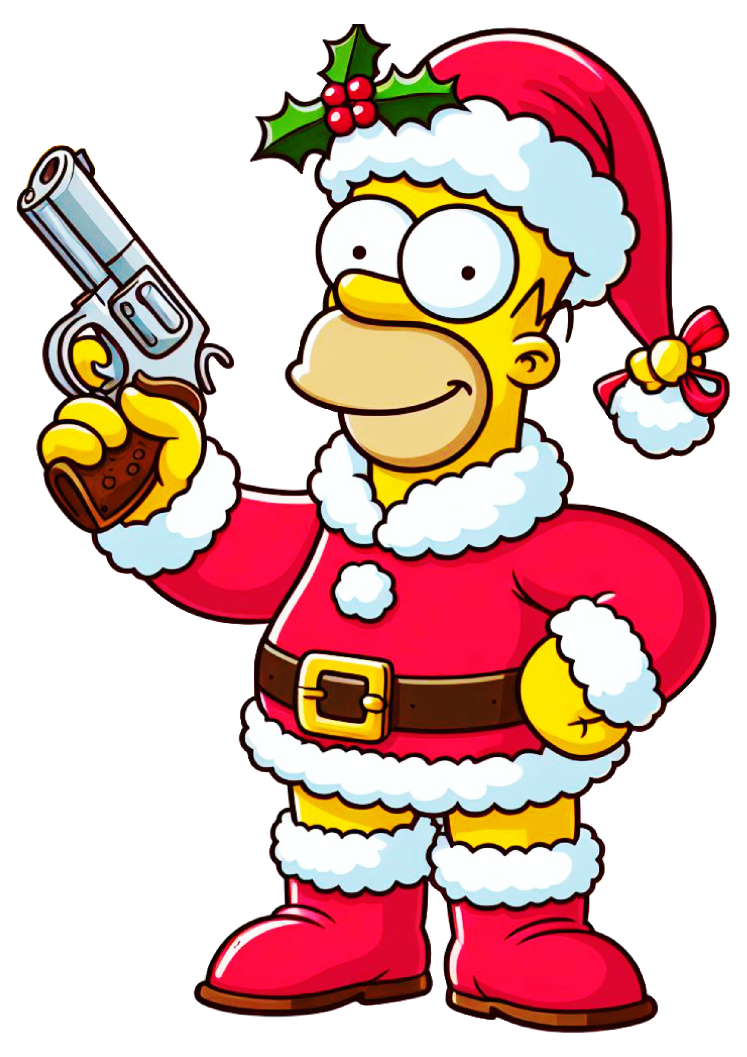 Os simpsons Homer segurando uma arma com roupa Papai Noel desenho simples ilustração png