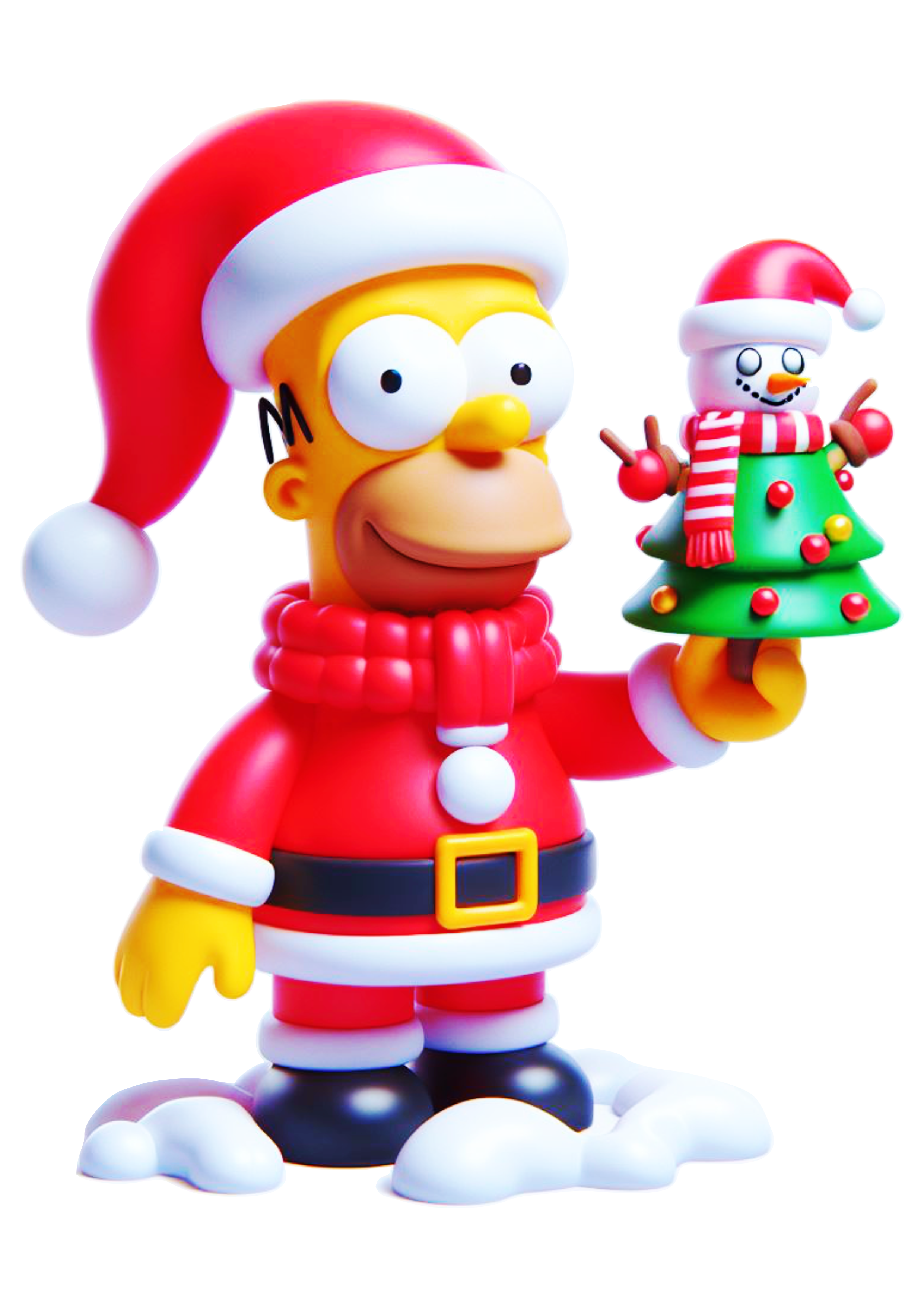 Os simpsons Homer segurando um bonequinho de neve com roupa Papai Noel animação cgi png
