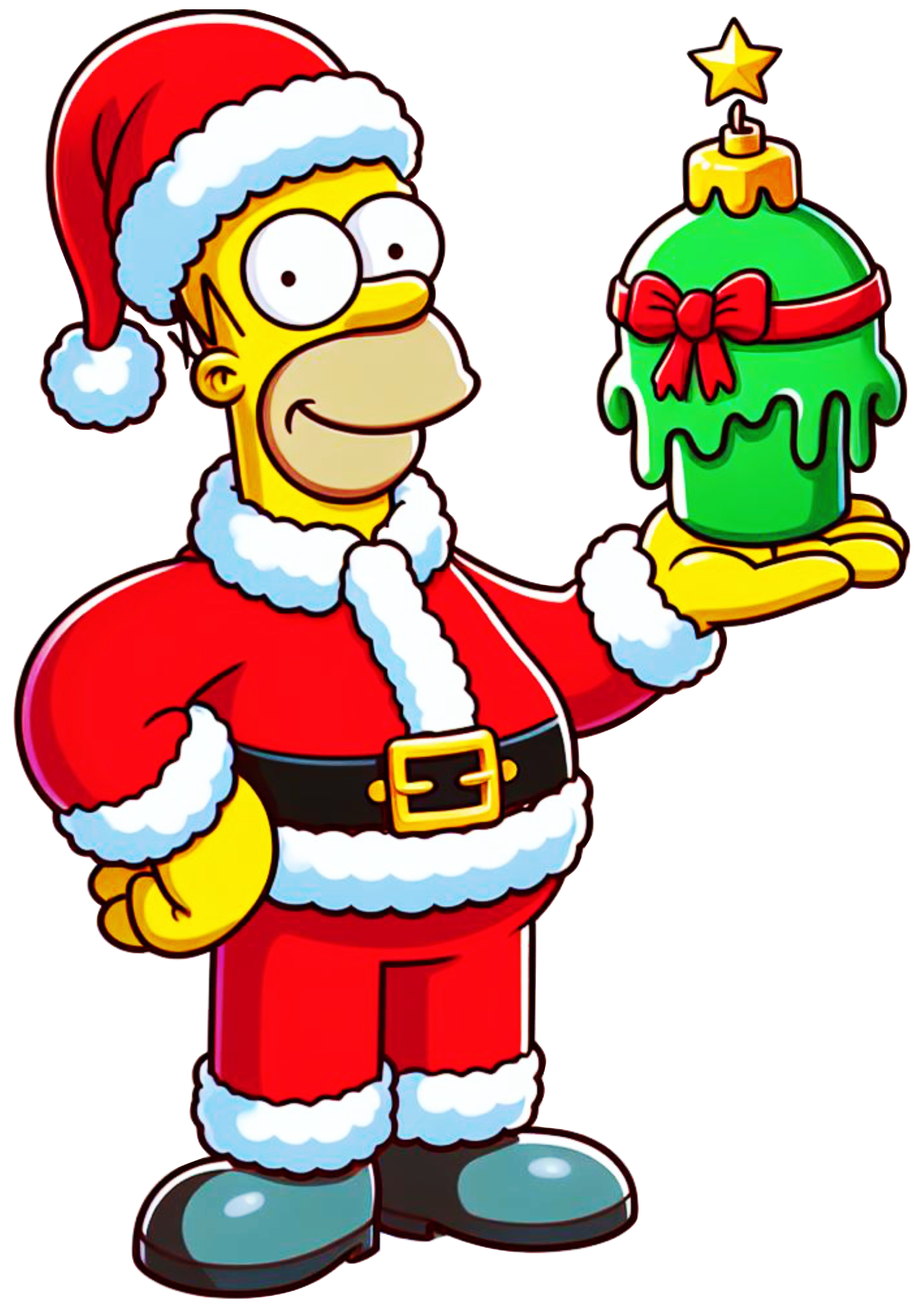 Os simpsons Homer segurando um bolo de natal com roupa Papai Noel animação png
