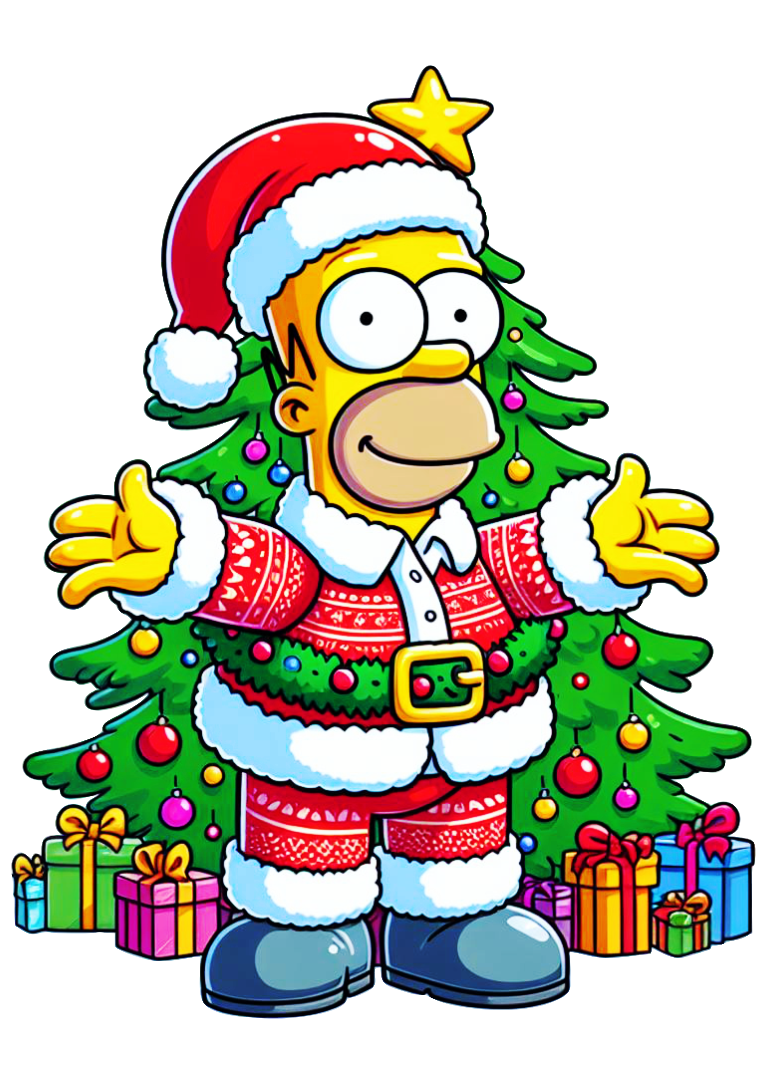 Os simpsons Homer fantasiado de Papai Noel desenho simples árvore de natal png