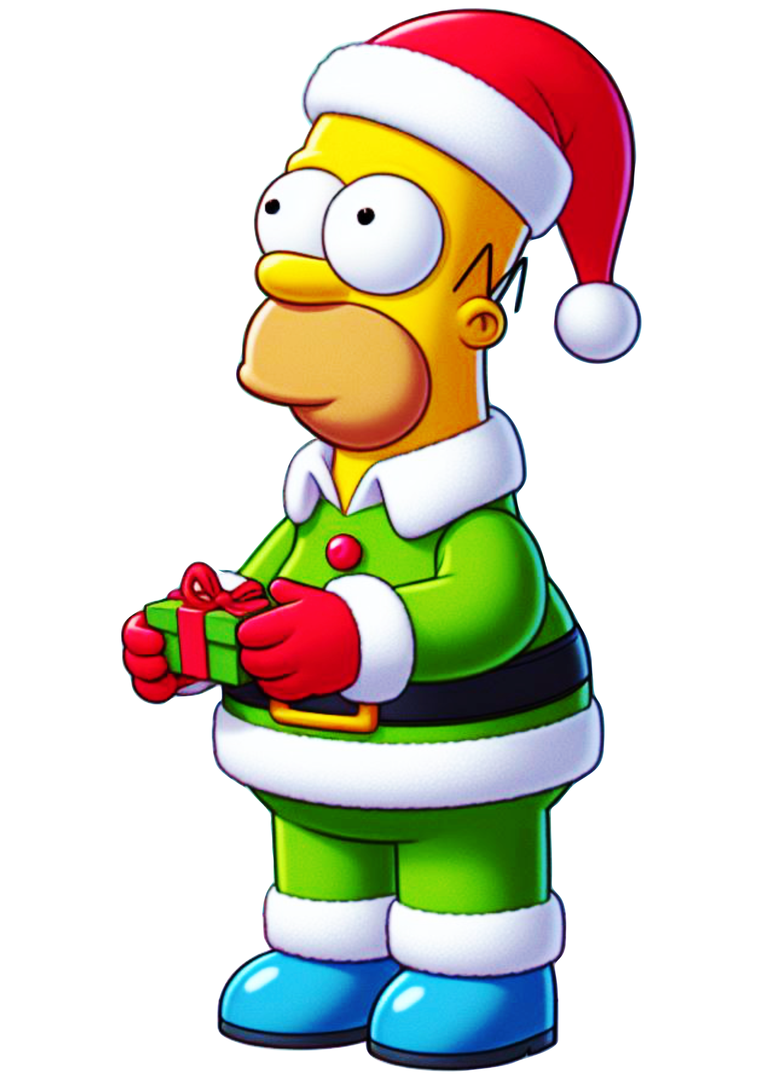 Os simpsons Homer fantasiado de Papai Noel desenho simples segurando presente png