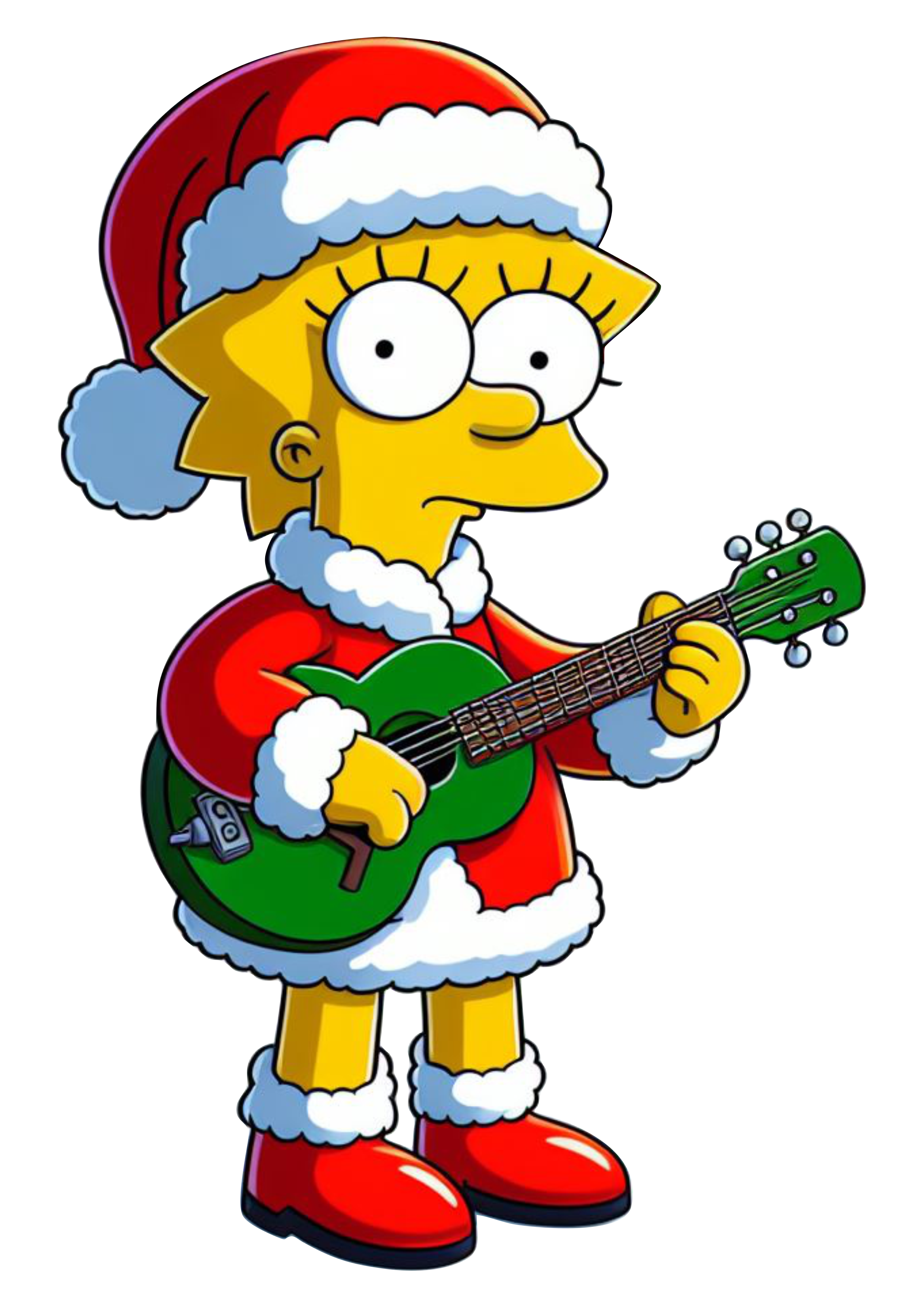 Os simpsons Lisa com gorro do Papai Noel tocando violão imagens de natal desenho infantil ilustração png