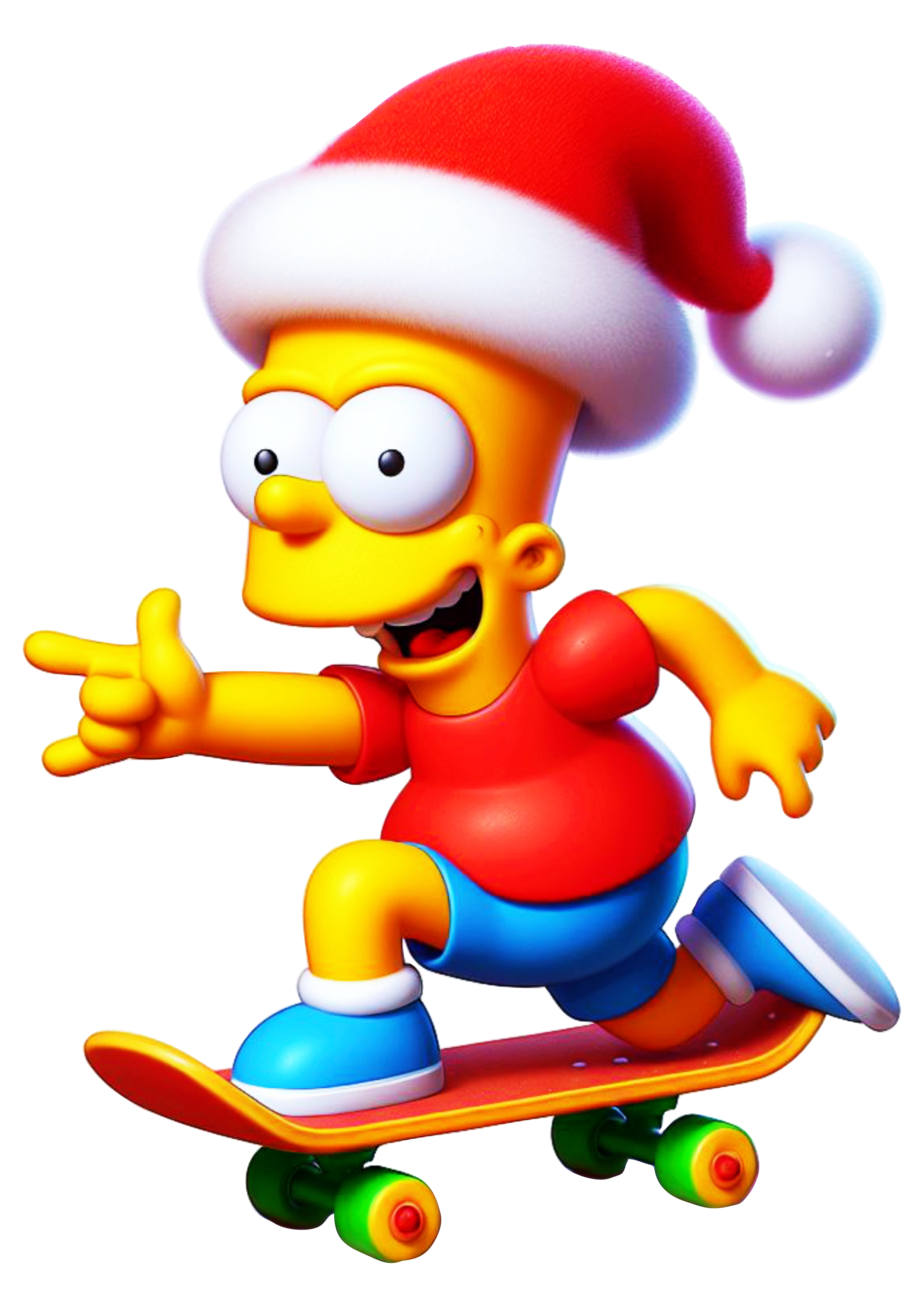Os simpsons bart andando de skate com gorro do Papai Noel fundo transparente cgi png