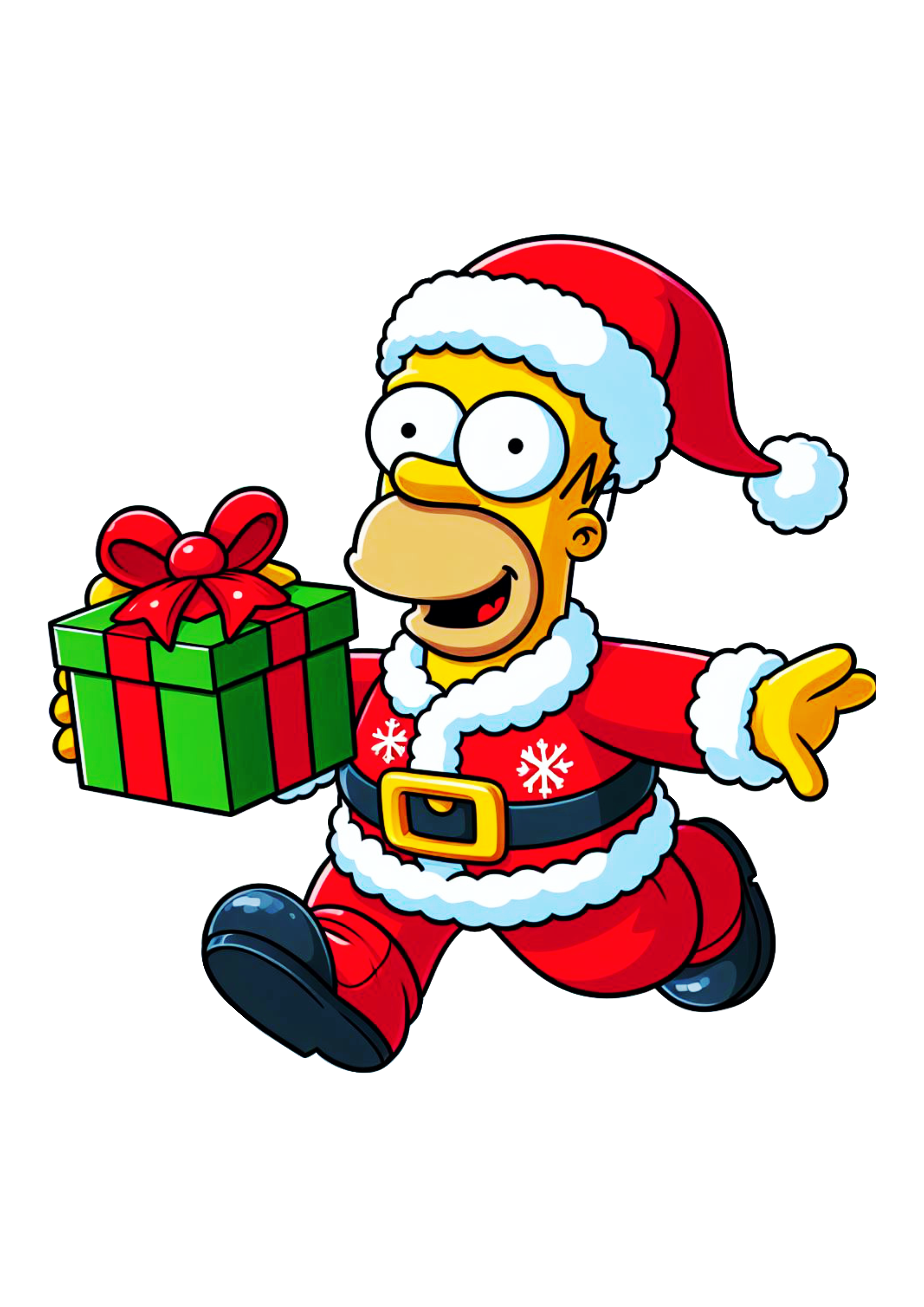 Os simpsons Homer com roupa Papai Noel entregando presente png