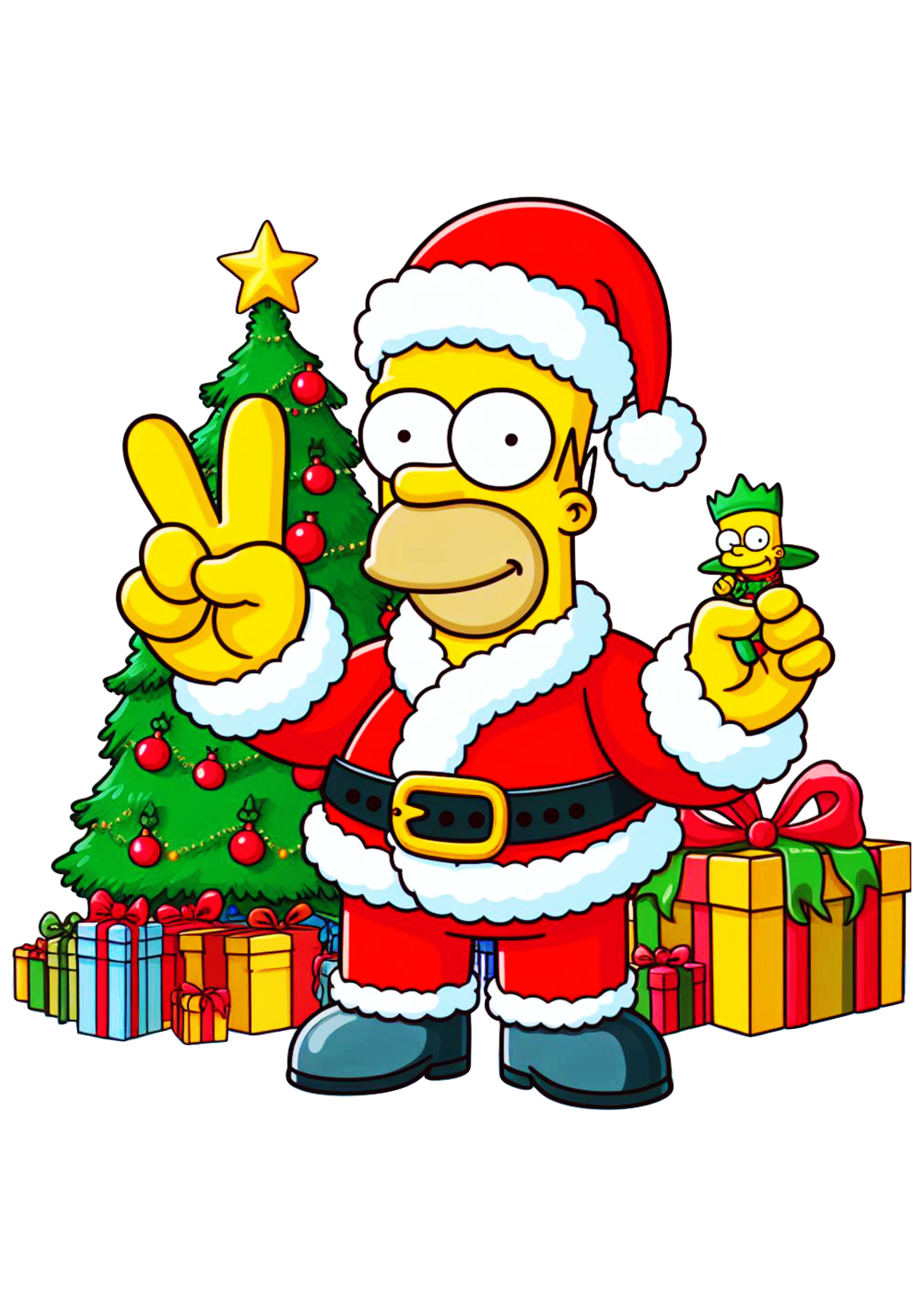 Os simpsons Homer com roupa Papai Noel desenho árvore de natal png