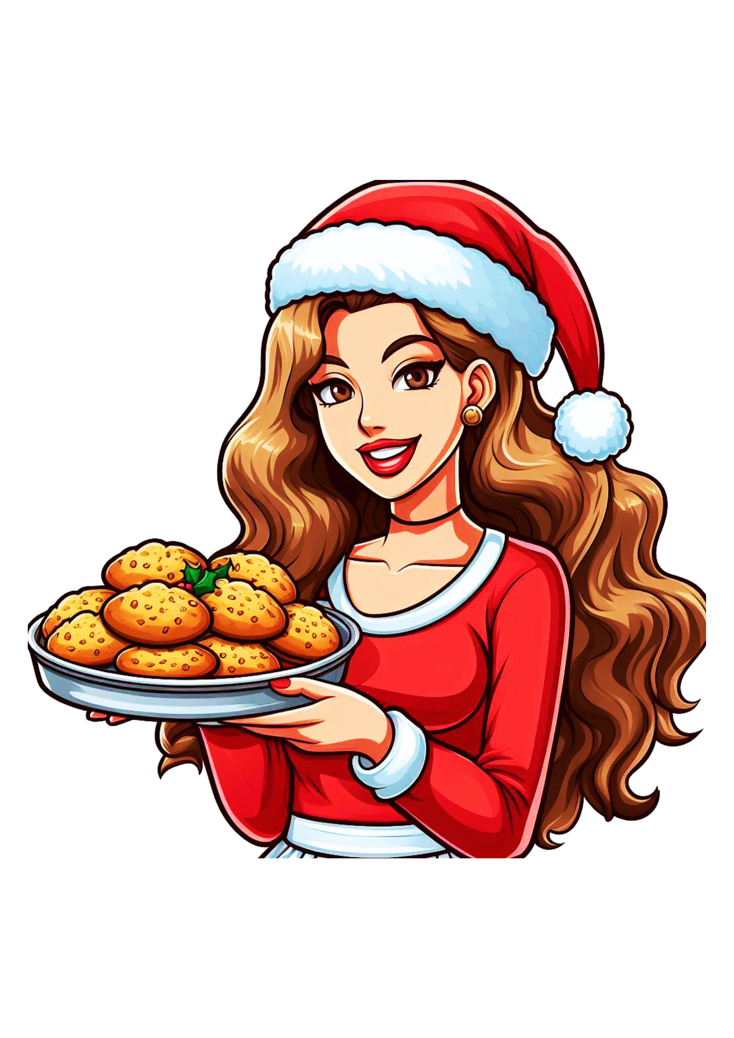Mamãe Noel fantasia mulher com biscoitos png