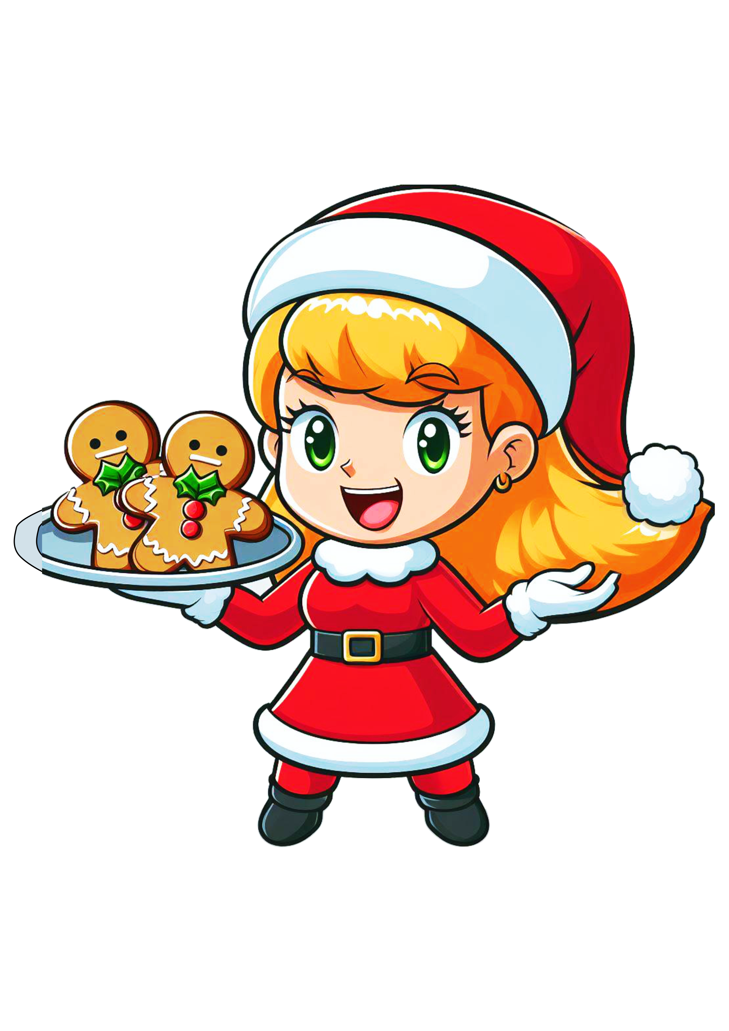 Mamãe Noel fantasia menina loirinha com biscoitos desenho ilustração png