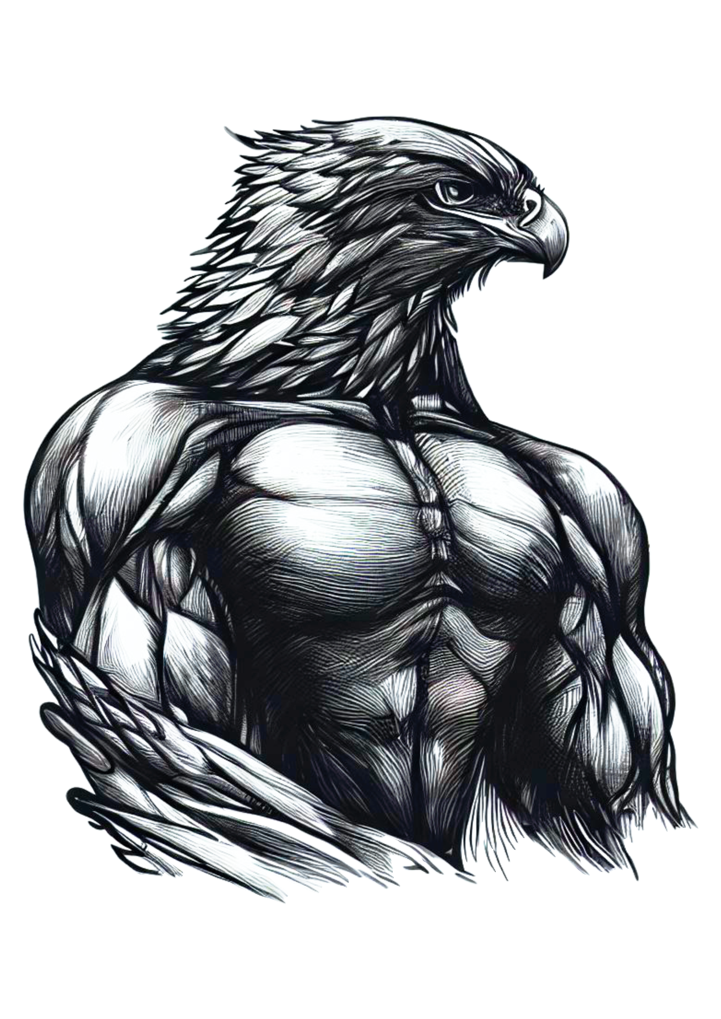 Tatuagem desenho artístico realista pássaro musculoso rabiscos png