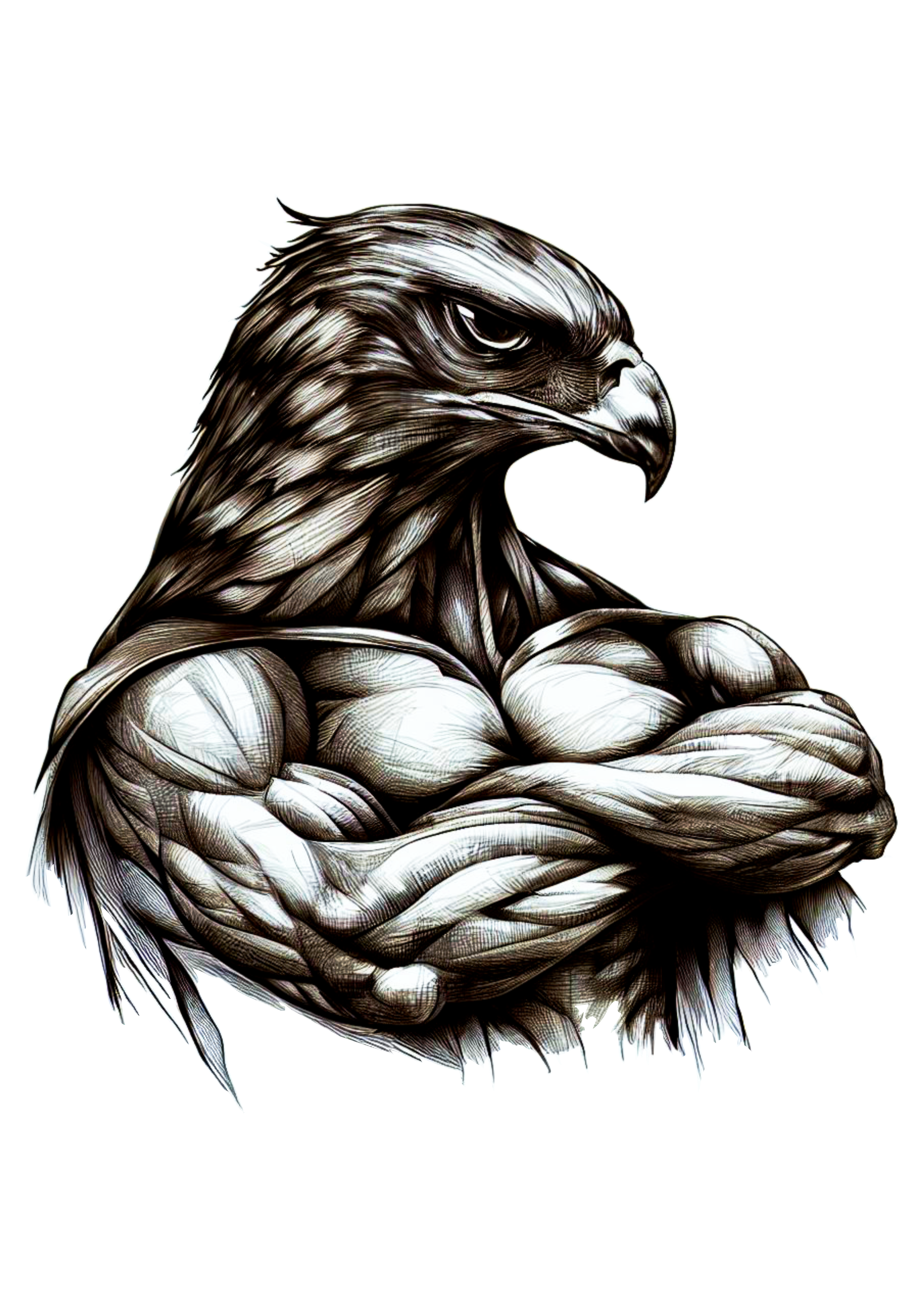 Tatuagem desenho artístico realista pássaro musculoso rabiscos grátis design fundo transparente png